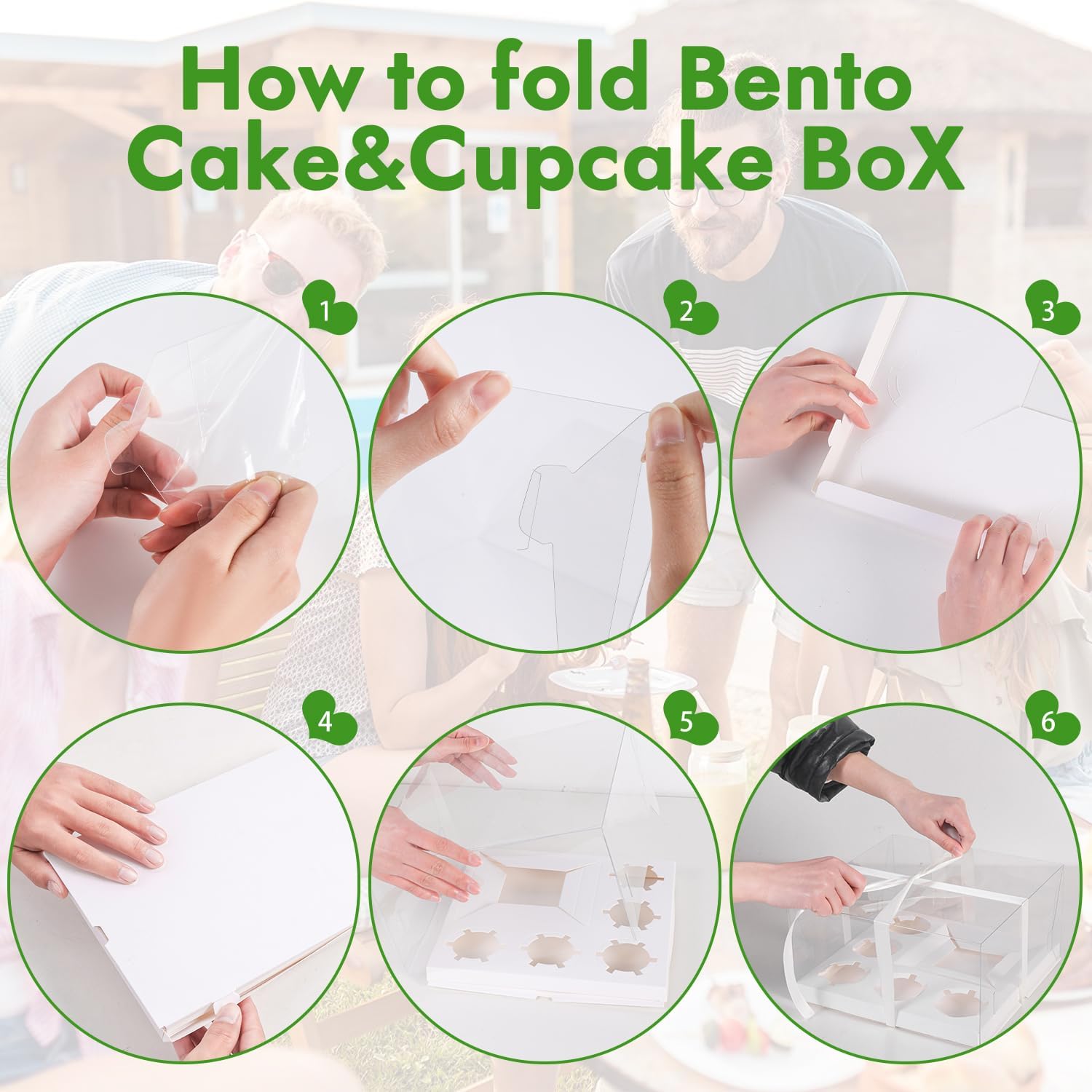 JCD 9 Packs Cake Cupcakes Combo Box 1+5 Cupcake Containers with Gift Ribbon Bento Clear Boxes (5 Cupcakes with a mini Cake) (1+5/9Pcs)
