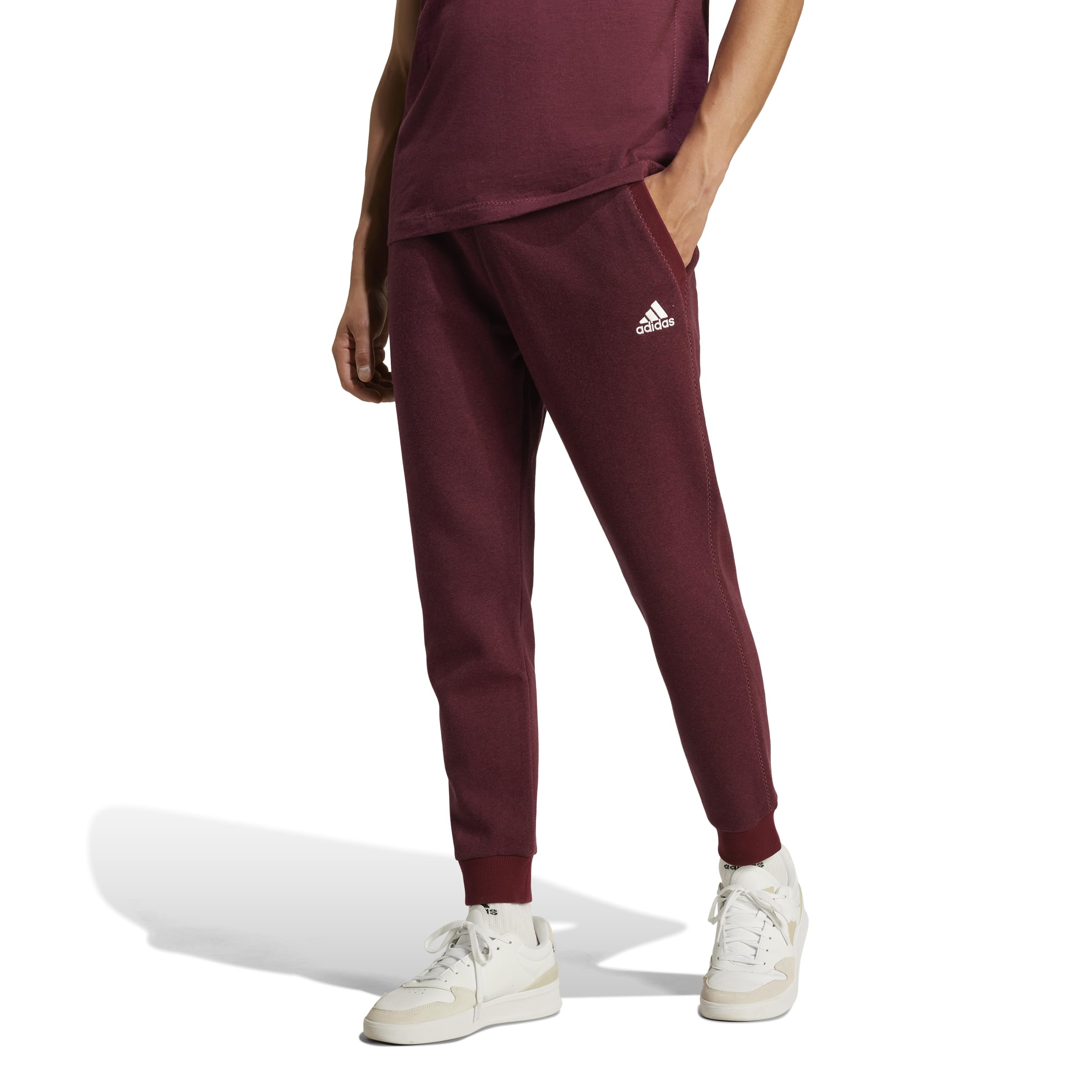 adidas Men's Essentials Mélange Pants, Shadow Red Melange, Large