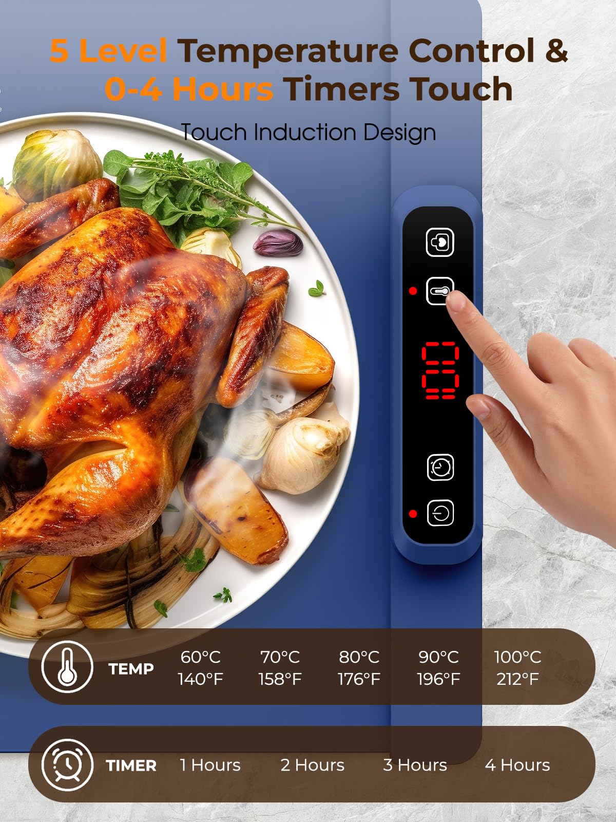 Calentador eléctrico de buffet – Placa caliente plegable con temporizador de 4 horas, 5 ajustes de calor y alfombrilla impermeable para servir alimentos sin esfuerzo, mantener el calor