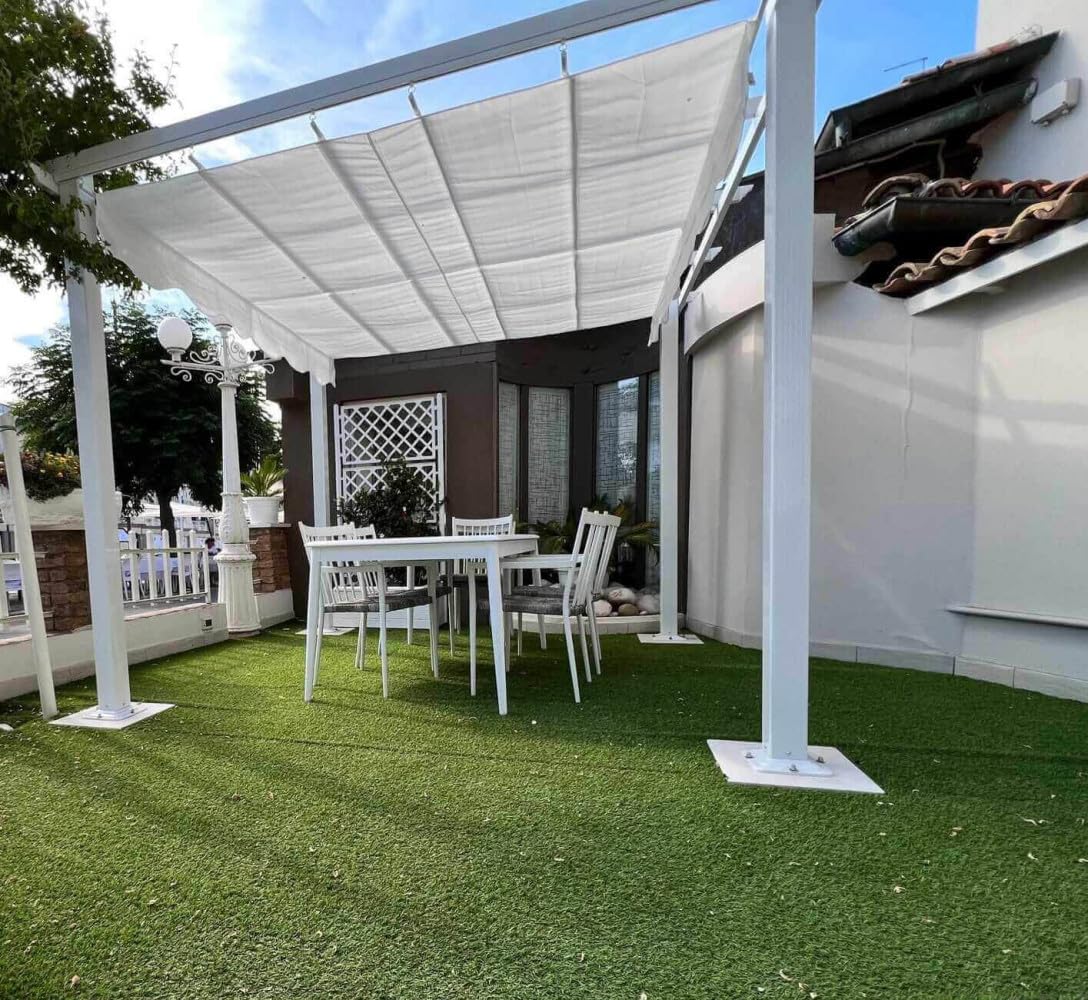 Pergola 4x4 mt, in Alluminio/Poliestere Bianco con Telo Bianco