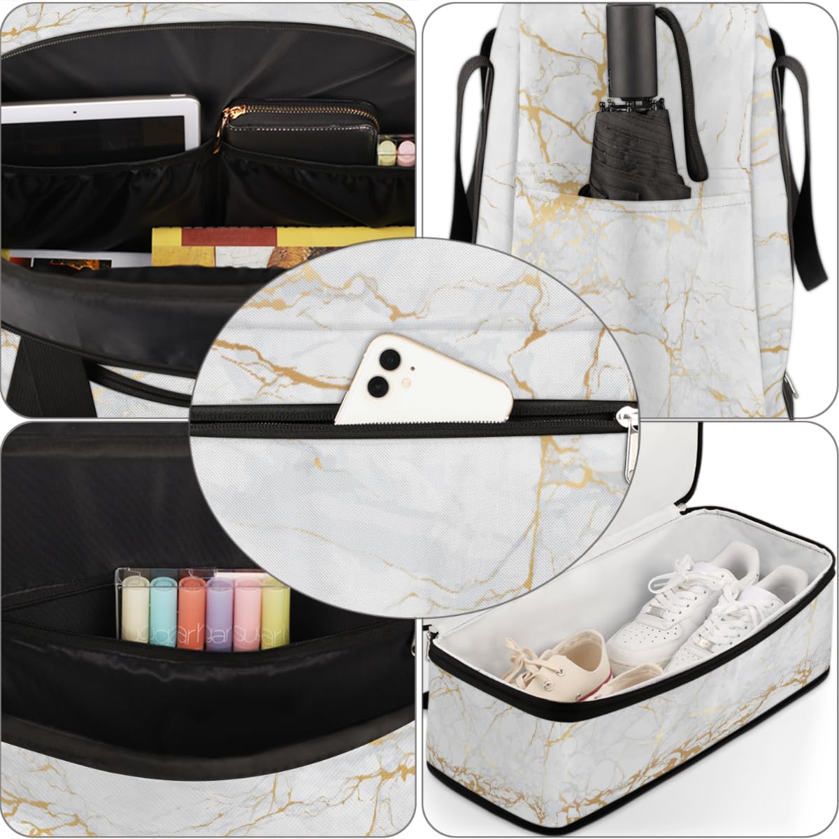 Bolsa de viaje plegable de mármol con estampado de mármol de 47 l, bolsa de fin de semana con manga de carrito bolsa de hombro separada húmeda para deportes, gimnasio, viajes, multicolor, 47L, Bolsa