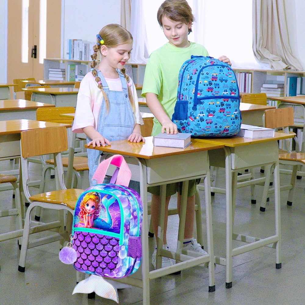 3Pcs Mermaid Backpack for Girls, 16" Sequins Kids Bookbag with Lunch Box, School Backpacks Set for Elementary Preschool Kindergarten(Purple) - Image 7