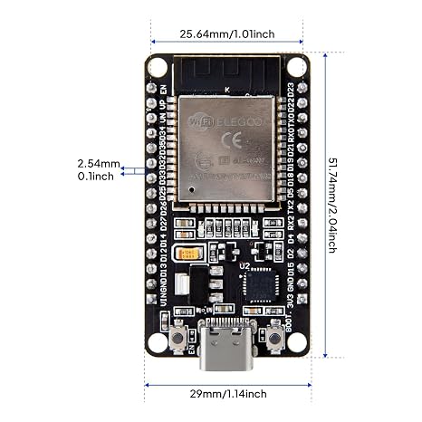 ELEGOO 3PCS ESP-32 Development Board USB-C, 2.4GHz Dual Mode WiFi+Bluetooth 4.2 Dual Core Microcontroller Support AP/STA/AP+STA, CP2102 Chip | low-power IoT applications, smart devices, automation, wireless communication, GPIO headers, simplifying development