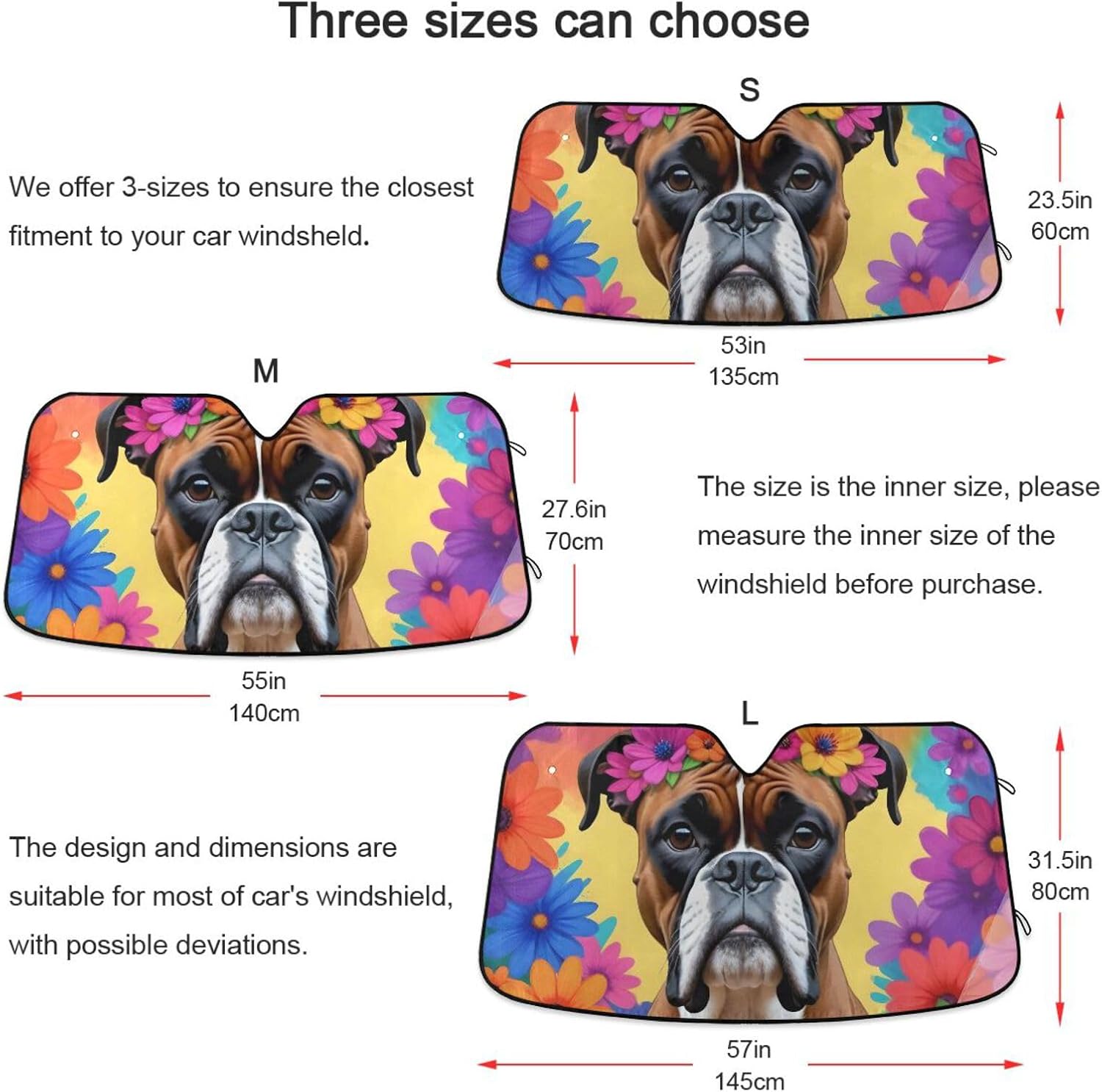 Windshield Sun Shade for Car Aluminum foil Layer Reflective Sun Visor for SUV Sedan-Aloha Boxer Dog Print Large Size