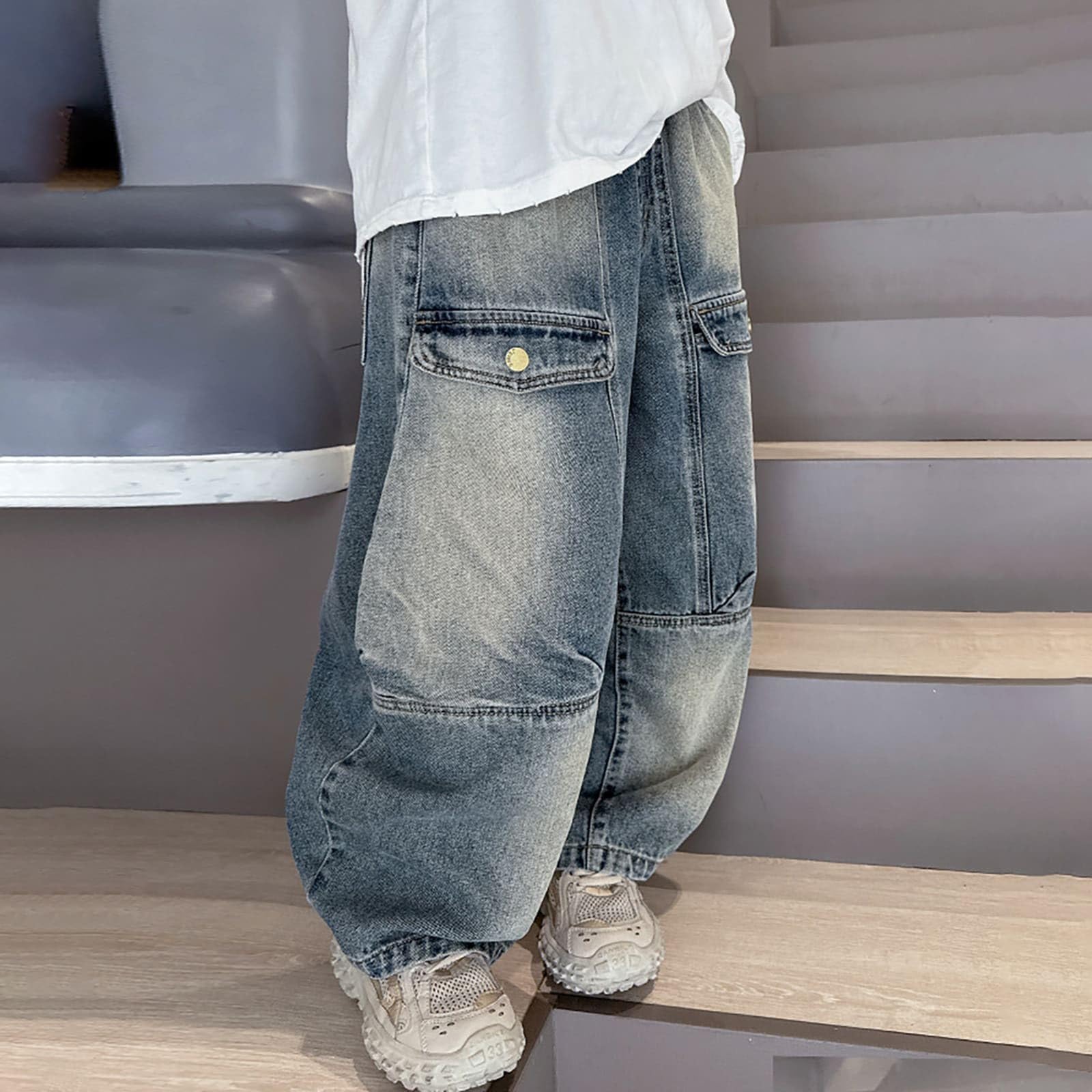 Pantalón Vaquero Ni?o Elastico Invierno Largo Baggy Jeans