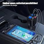 12V/24V Splitter Adapter, 2-Socket Cigarette Lighter Splitter with LED Voltmeter, 120W Car Charger USB C Fast Charger, 100° Adjustable Car Charger Splitter for iPhone Ipad GPS