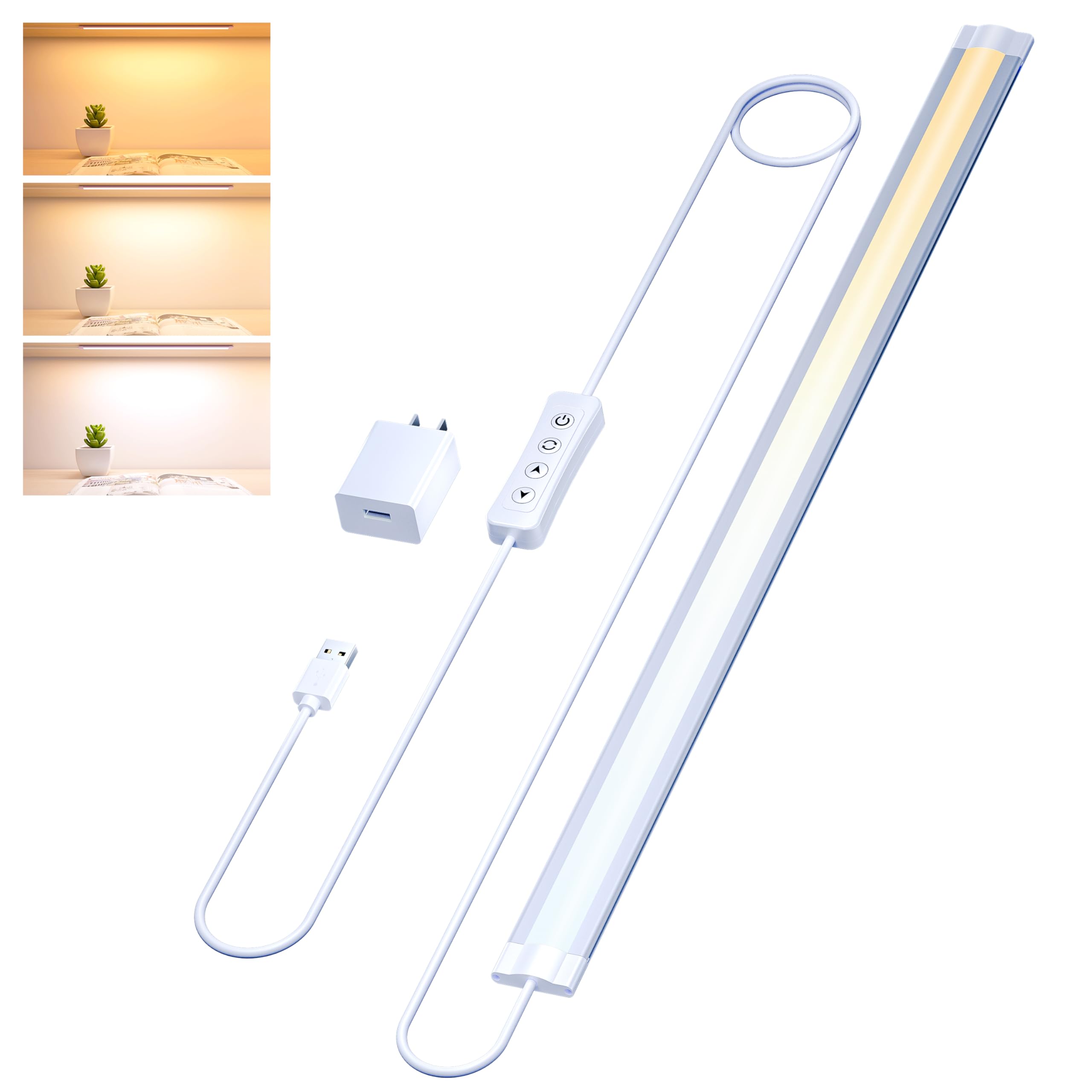 Under Cabinet Lighting USB Plug In 20Inch Under Counter Light Fixtures,3 CCT(3000K/4000K/6000K), 6W, 560LM Dimmable Slim Indoor LED Light Strip for Desk, Shelf, Kitchen Cabinets, Closet, Monitor, 1pcs