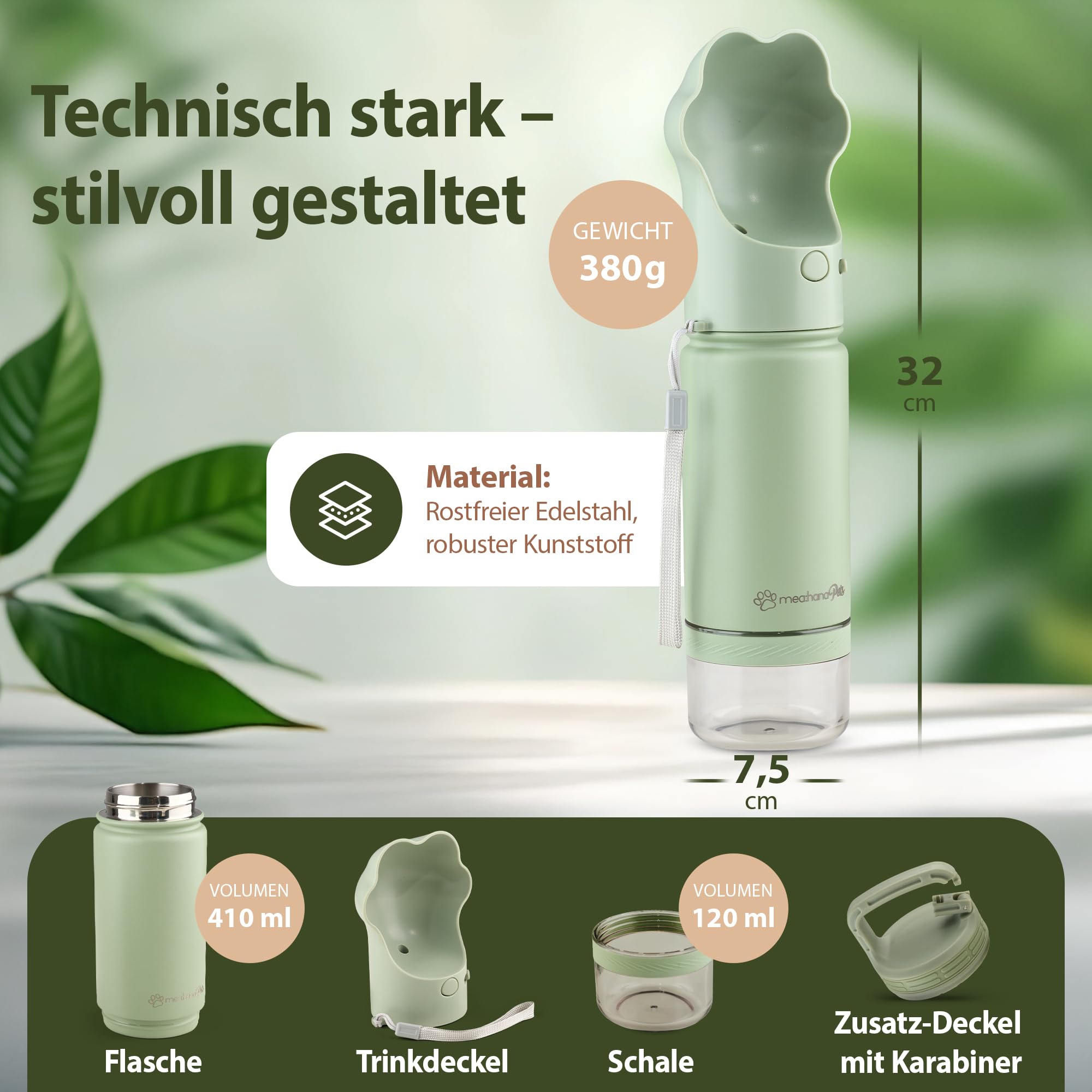 Pets Gourde isotherme en acier inoxydable pour les déplacements avec couvercle à boire et rangement Idéal pour les voyages, l'extérieur Avec couvercle supplémentaire avec mousqueton