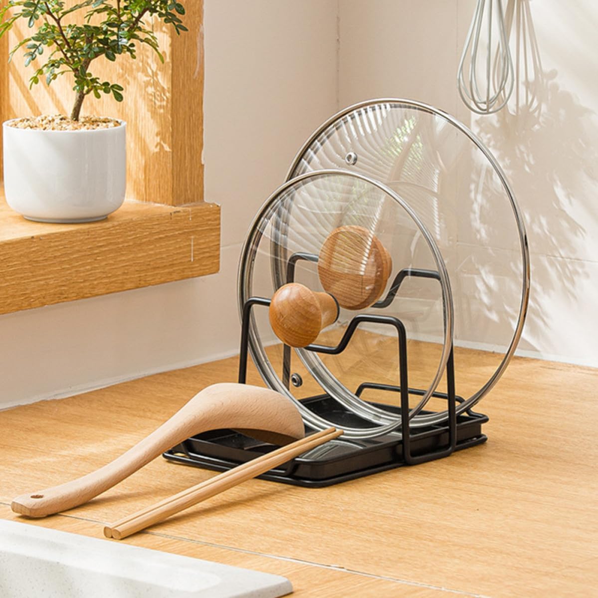 TIDTALEO Black Iron Pot Lid Holder Rack for Kitchen Countertop Storage image 5