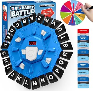Family Board Word Games for Kids & Adults w/Display Timer, Fast Paced 24-Letter Learning Party Card Game with Spinning Penalty Wheel, 2 Modes & 220 Topics, Xmas & Birthday Gifts, Blue