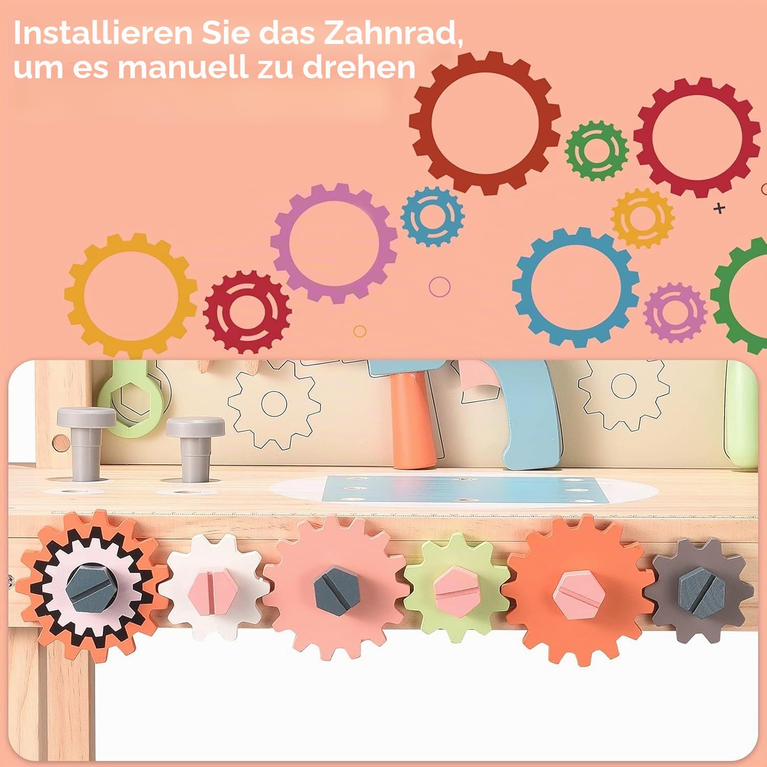 Werkbank aus Holz für Kinder, Spielwerkzeuge, Werkzeugbank aus Holz, Multifunktionswerkzeug, zum Entfernen von Schrauben und Muttern, für Kinder ab 3 Jahren