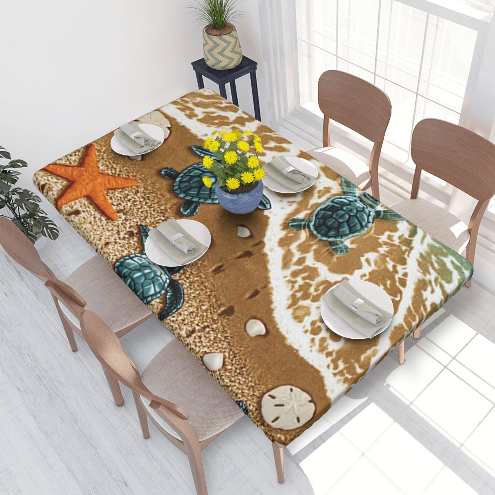 BNVSADC turtles on the beach Printed 4FT Tablecloth 122x76 CM Polyester Kitchen Water Resistant Table Cloth Dining Table Decoration Table Covers