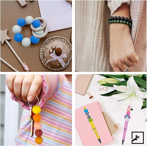 Miniatura 6 de ZIFTY 240 cuentas de silicona, cuentas de silicona de 0.59 pulgadas para hacer llaveros a granel, 30 colores, cuentas de goma redondas sueltas para