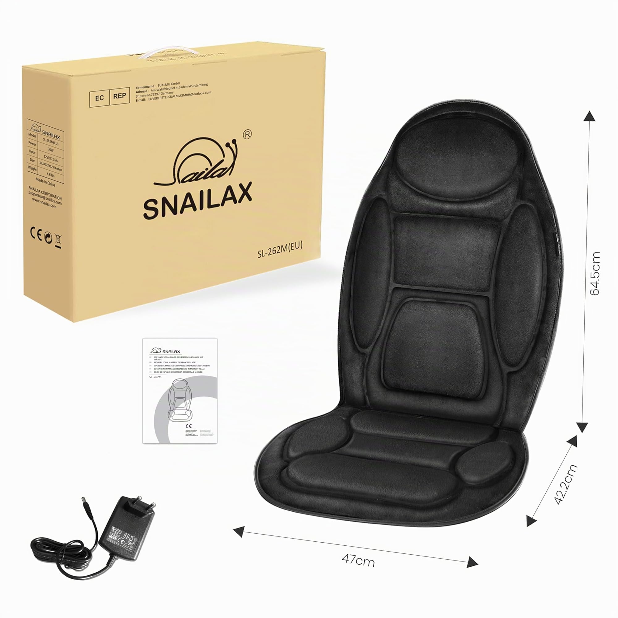 Snailax Masajeador de Asiento con Memoria de Form de Espalda con Función de Calor y Vibración, Cojín de Asiento Masajeador con 5 Modos de Masaje para la Oficina, Regalos para Hombres
