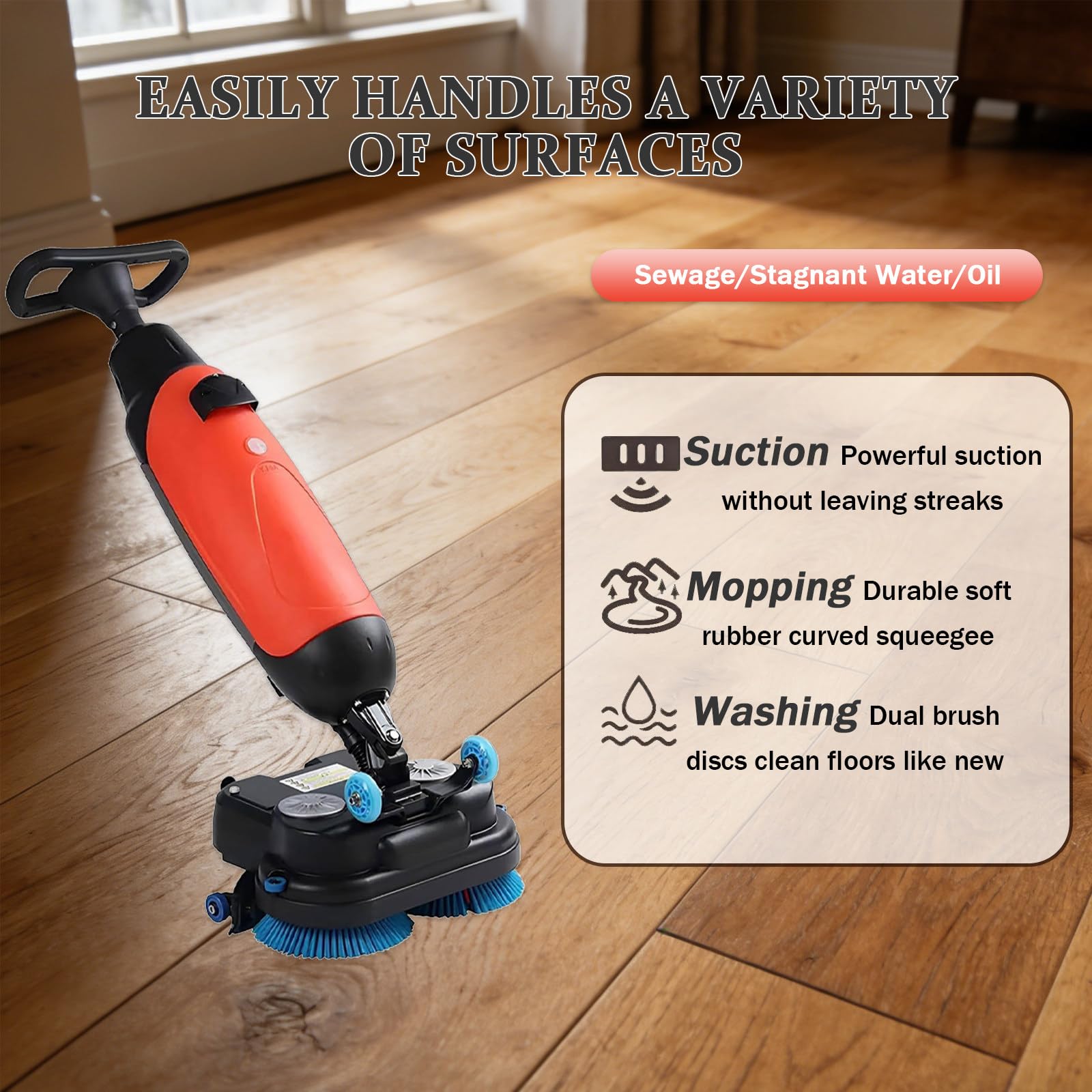 Autolaveuse Électrique Nettoyeur de Carreaux de Sol Électrique 350 TR/Min Vitesse de Brosse 1200m²/h Efficacité pour Magasins Entrepôts Bureaux Grey