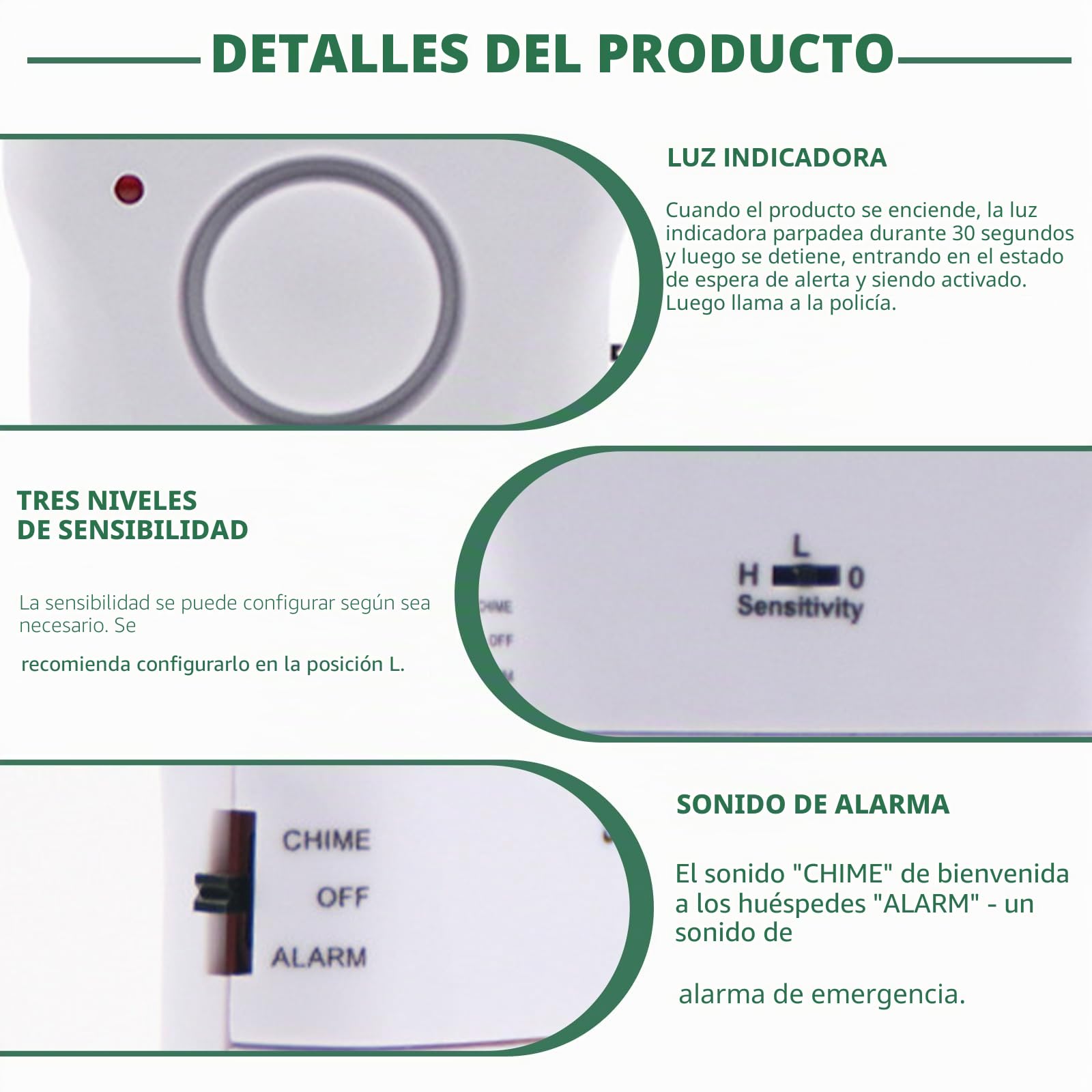 2 piezas de alarma de manija de puerta, alarma antirrobo inalámbrica de 120 dB, sensor táctil y de vibración para puerta y ventana, alerta de seguridad para casa, hotel de viaje, autocaravana, color