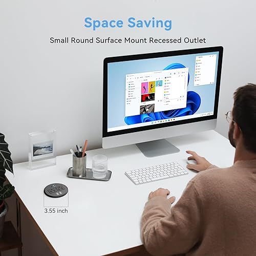 Miniatura 4 de BTU Ojal de alimentación de escritorio con PD de 20 W USB C de carga rápida, enchufe de alimentación empotrado con 2 salidas de CA, regleta de