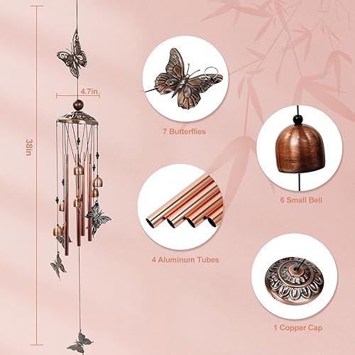 Miniatura 3 de Campanillas de viento de animales de tono cobre para exterioresinteriores, diseños de mariposas, jardín, patio, decoración del hogar, para mujeres,