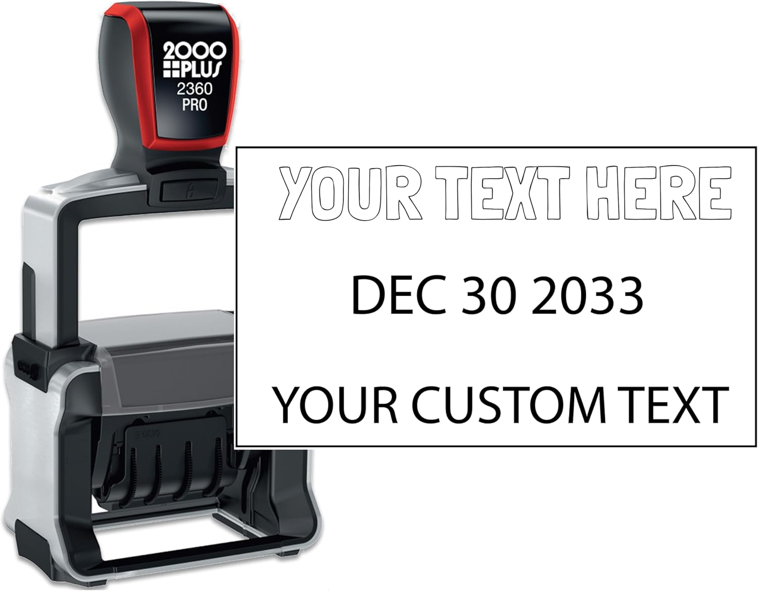 ChronoTwo 2360 self-inking date stamp, two-line custom text