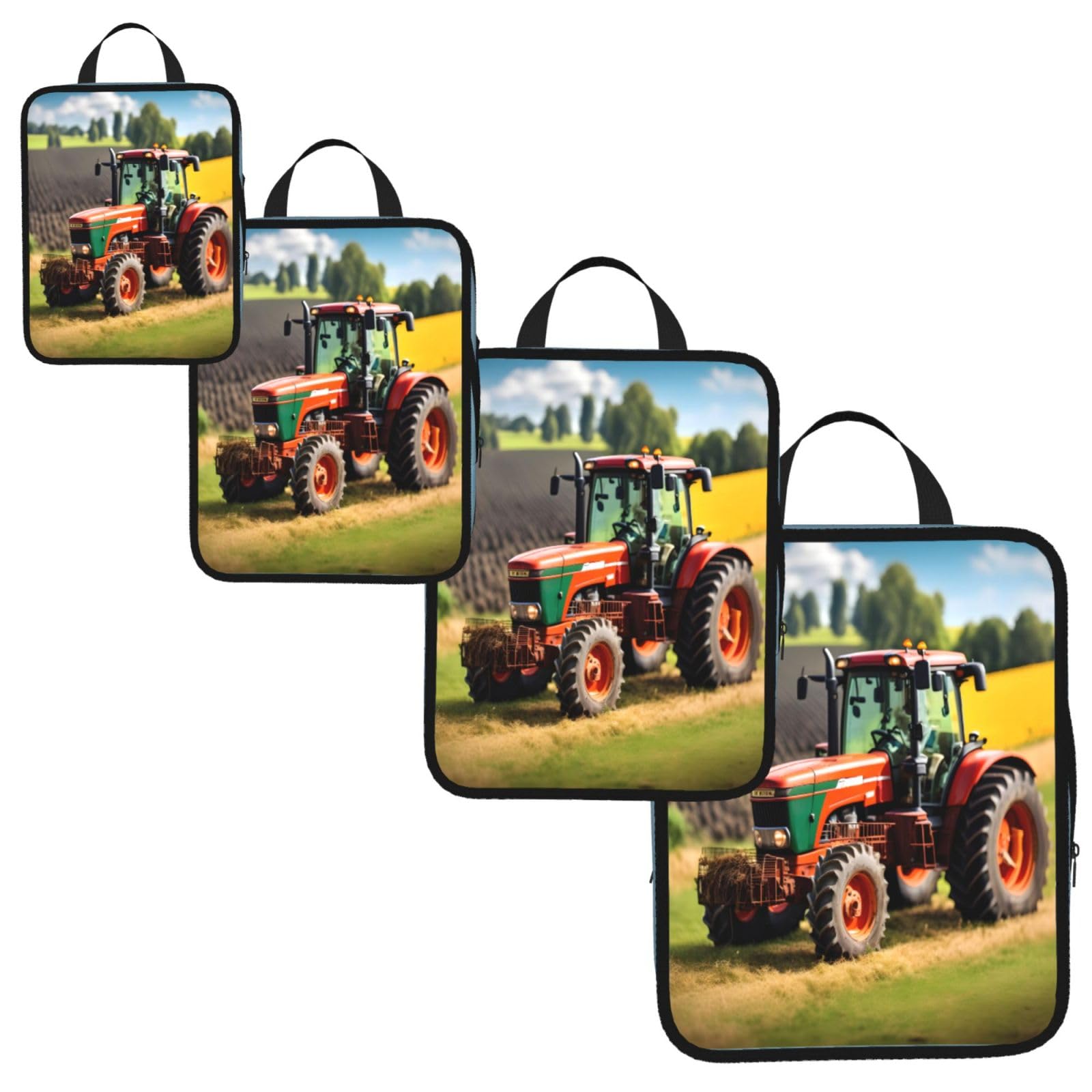 Company Farm Tractors Print 4 Set Compression Packing Cubes for Suitcases,Expandable Storage Bags Organizers