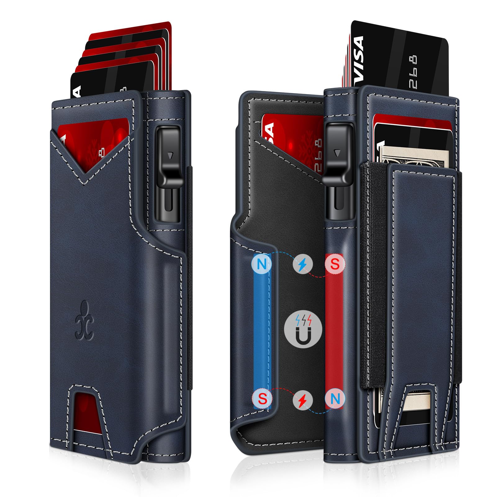 Wallet for Men Wallet with Slim Pop Up Card Holder 9-13 Cards, Bifold Minimalist Smart Wallet RFID Blocking Credit Card Holder with ID Window &amp; Stretchable Cash Slot Compact Metal Aluminum Card Case