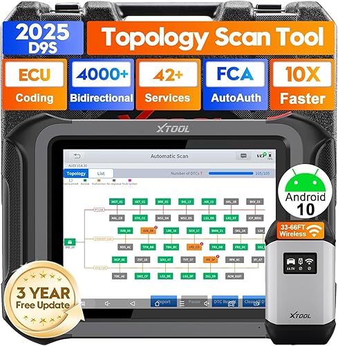 XTOOL Herramienta de diagnóstico del escáner automotriz D9S, versión 2025 V2.0 con autenticación automática FCA, actualización de D9, mapa de