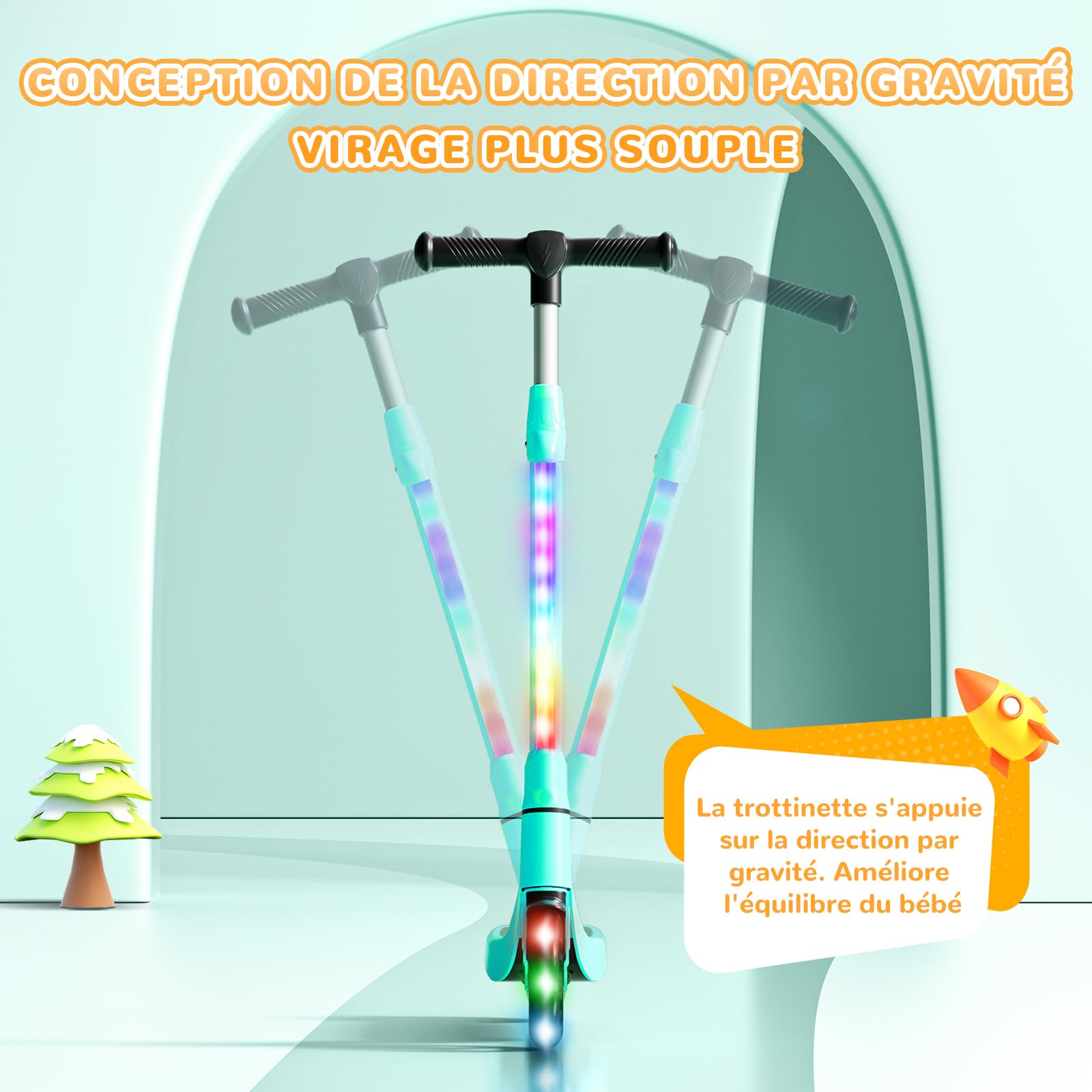 SISIGAD Trottinette Electrique Enfant 6-8-10 Ans Scooter Électrique 5.3 Pouces avec Lumière LED Colorée & 3 Hauteurs Ajustables, Trottinette Enfant Vitesse Max 10 Km/h Charge Max 70Kg Autonomie 4KM