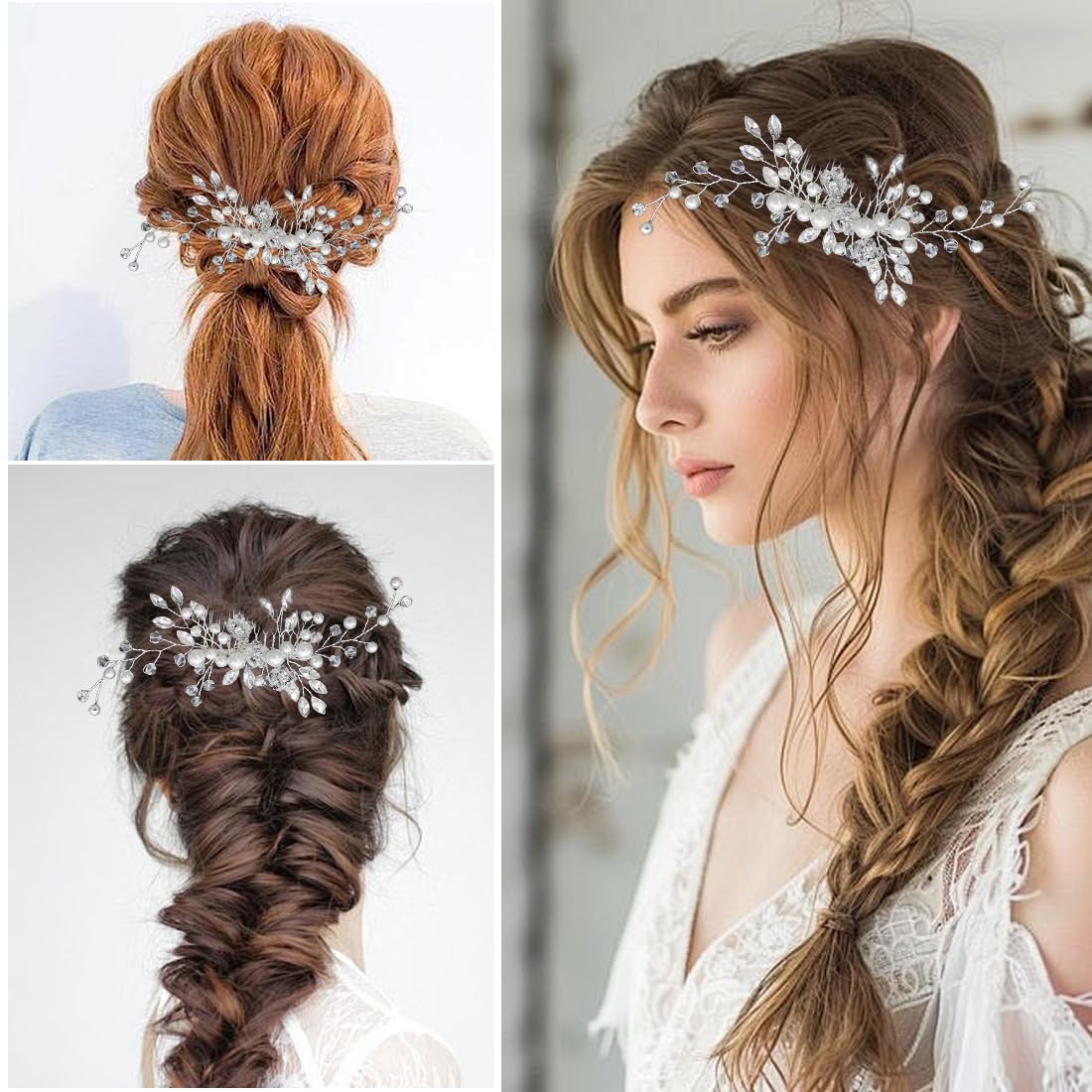 Pettinino per capelli da sposa con perle argentate, accessorio per capelli da sposa, per donne e ragazze