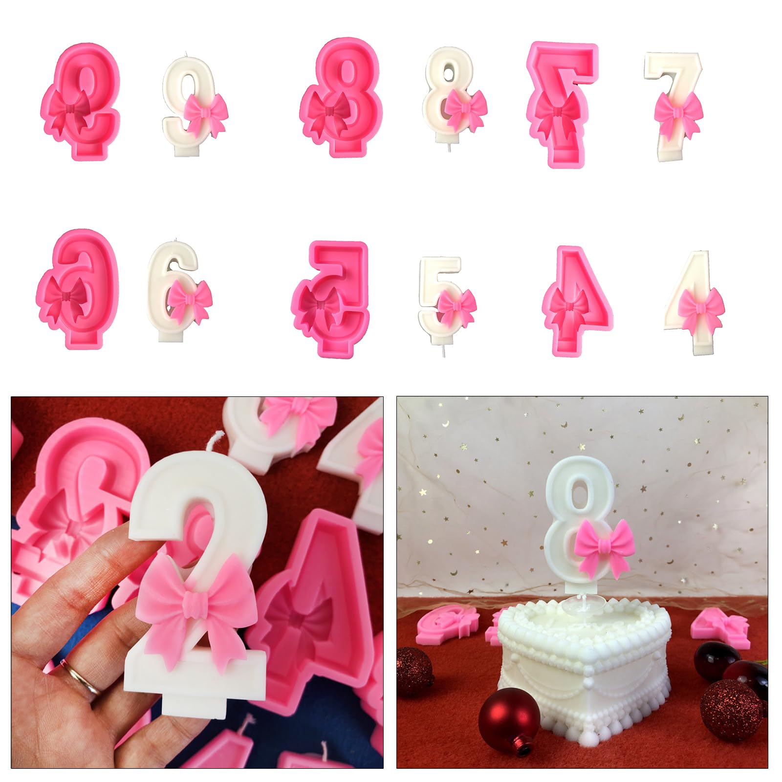 Moule en silicone polyvalent avec forme de nœud élégant Chiffres Moule en silicone pour chocolats Artisanat pour projets