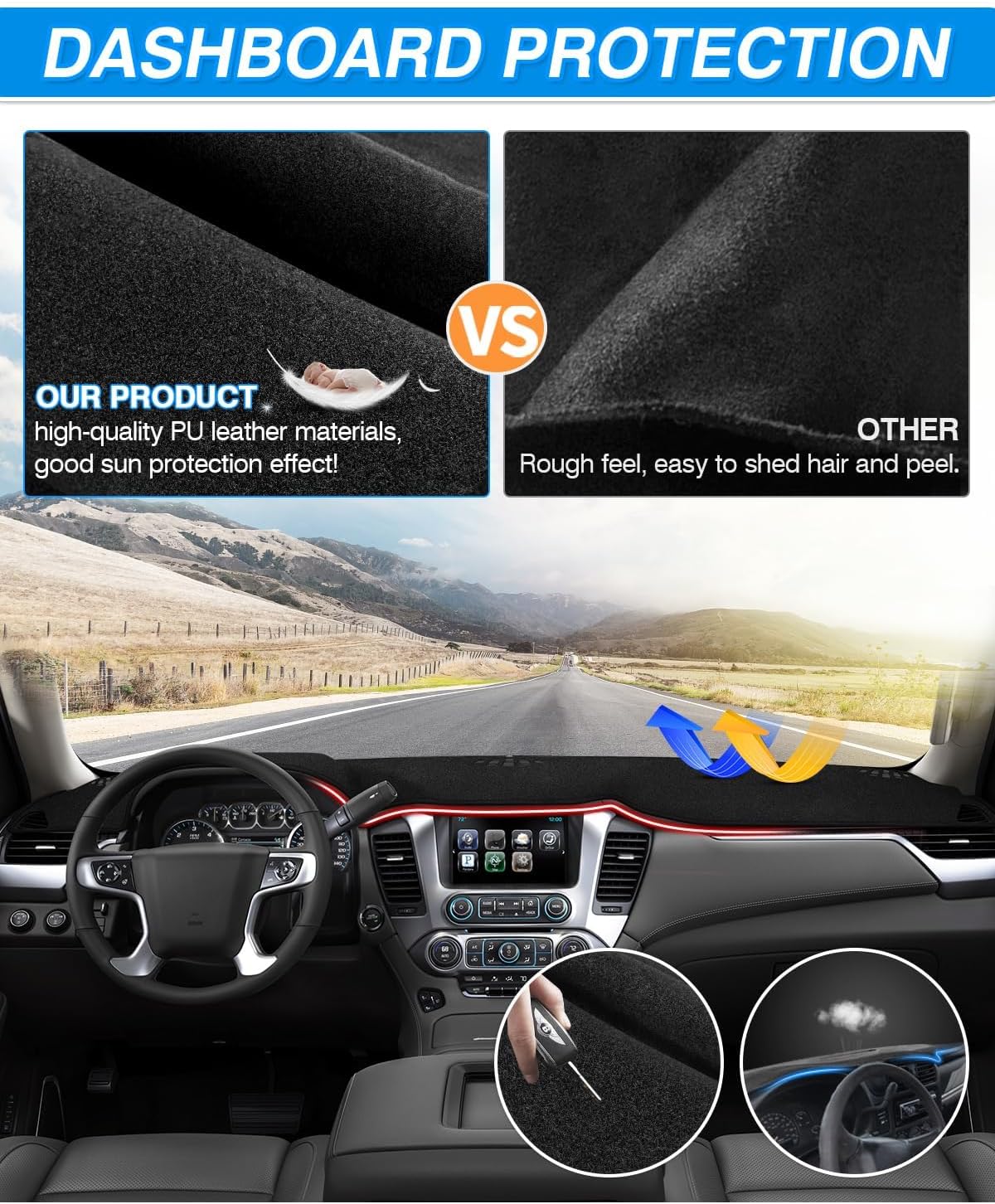 CARTIST Dashboard Cover Custom Fit for Chevy Chevrolet Tahoe/Suburban/GMC Yukon 2015-2019 2020 Accessories Dash Cover Nonslip Dash Board Carpet (Black Ployester)