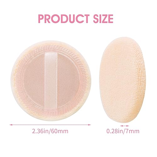 Vista 27 de Sibba Powder Puff 2 almohadillas de algodón para maquillaje facial cosmético con cinta para suelto y base, redondo, blanco, seco, adecuado