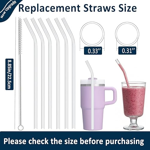 Vista 2 de 6-Pack Replacement Clear Straws for Stanley 20oz 14oz Tumbler, Plastic Reusable Straws for Yeti 30oz 25 oz 26 oz 20 oz Tumbler, Food Grade Tritan