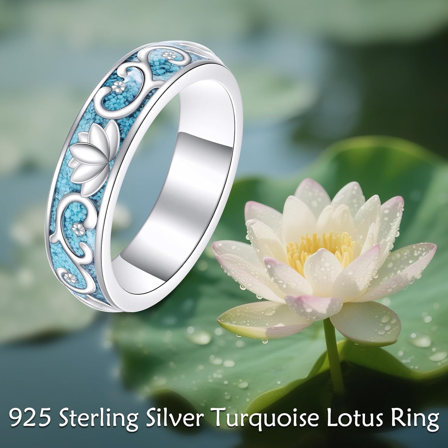 Turquoise Ring 925 Sterling Silver Tree Of Life/Lotus/Butterfly Ring Family Tree Jewelry Gifts For Women Mother Lover