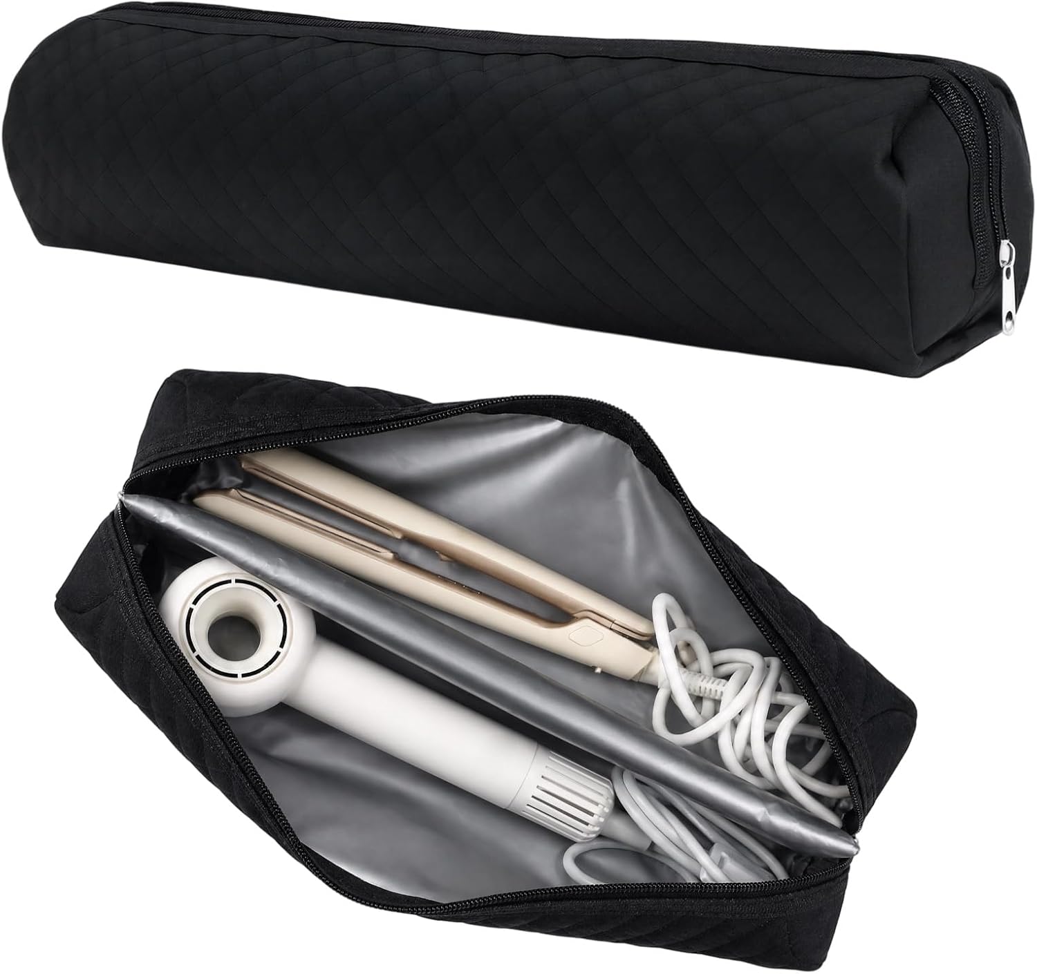 Hot Hair Tools Organizer Bag, Heat Resistant Travel Hair Tools Storage Bag for Curling Irons, Flat Irons, Hair Dryer, Hair Straighteners and Styling Tools(Black, 17.7" x 3.9" x 3.9")