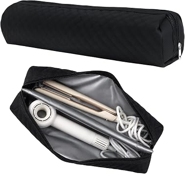 Hot Hair Tools Organizer Bag, Heat Resistant Travel Hair Tools Storage Bag for Curling Irons, Flat Irons, Hair Dryer, Hair Straighteners and Styling ToolsBlack, 17.7" x 3.9" x 3.9"