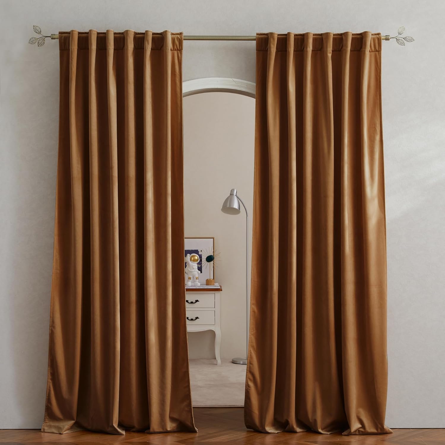 Pony Dance Velvet Curtains 84 inches Long - Rod Pocket Back Tab Thick Havy Velvet Drapes for Dining Room/Kitchen/Country House, 52Wx 84L, Reddish Brown,2 PCs