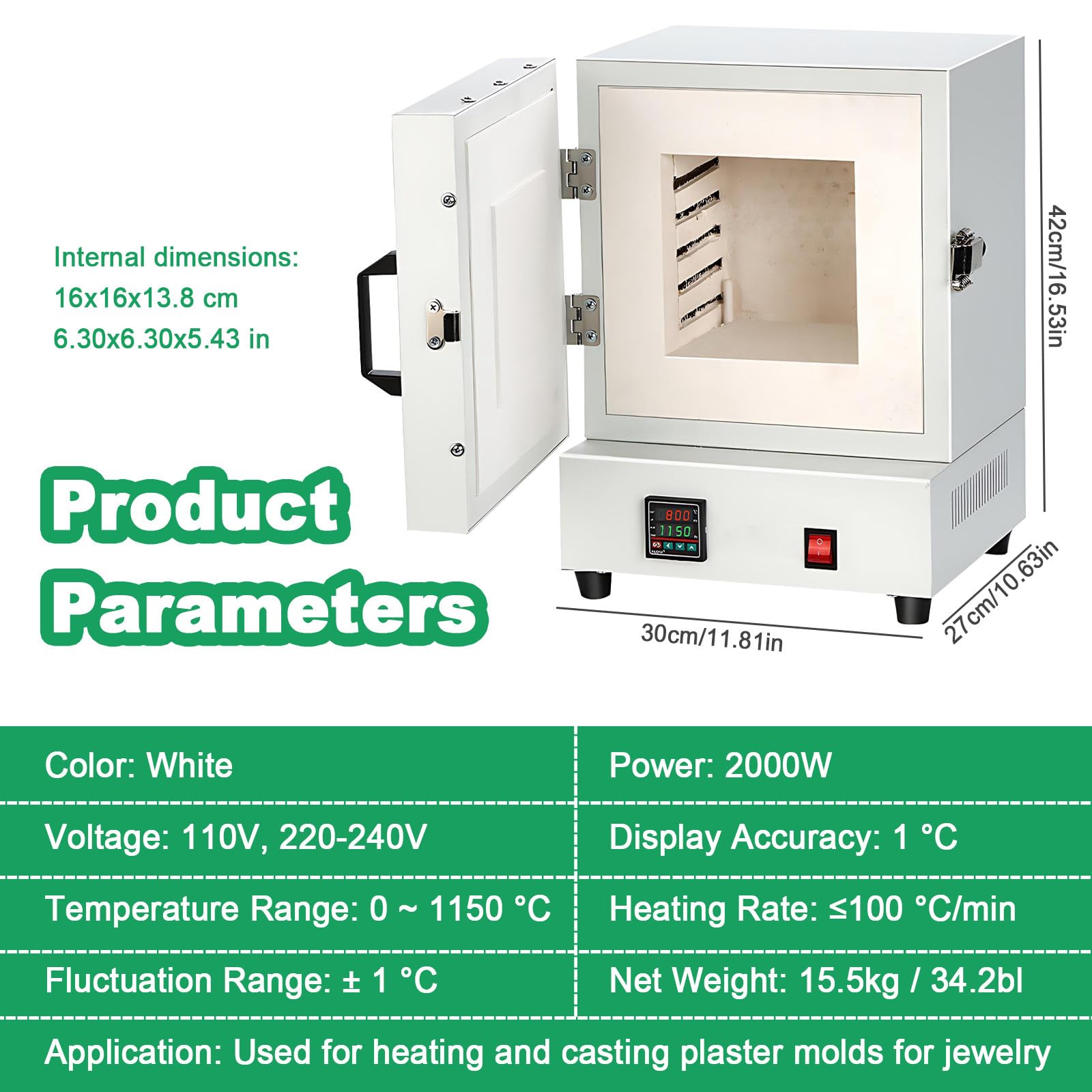 2000w Elektro-Ofen, Metallguss, Keramikglasur, Elektrischer Keramik-Labor-Muffelofen, Maximaltemperatur 1150℃, Für Schmuckherstellung