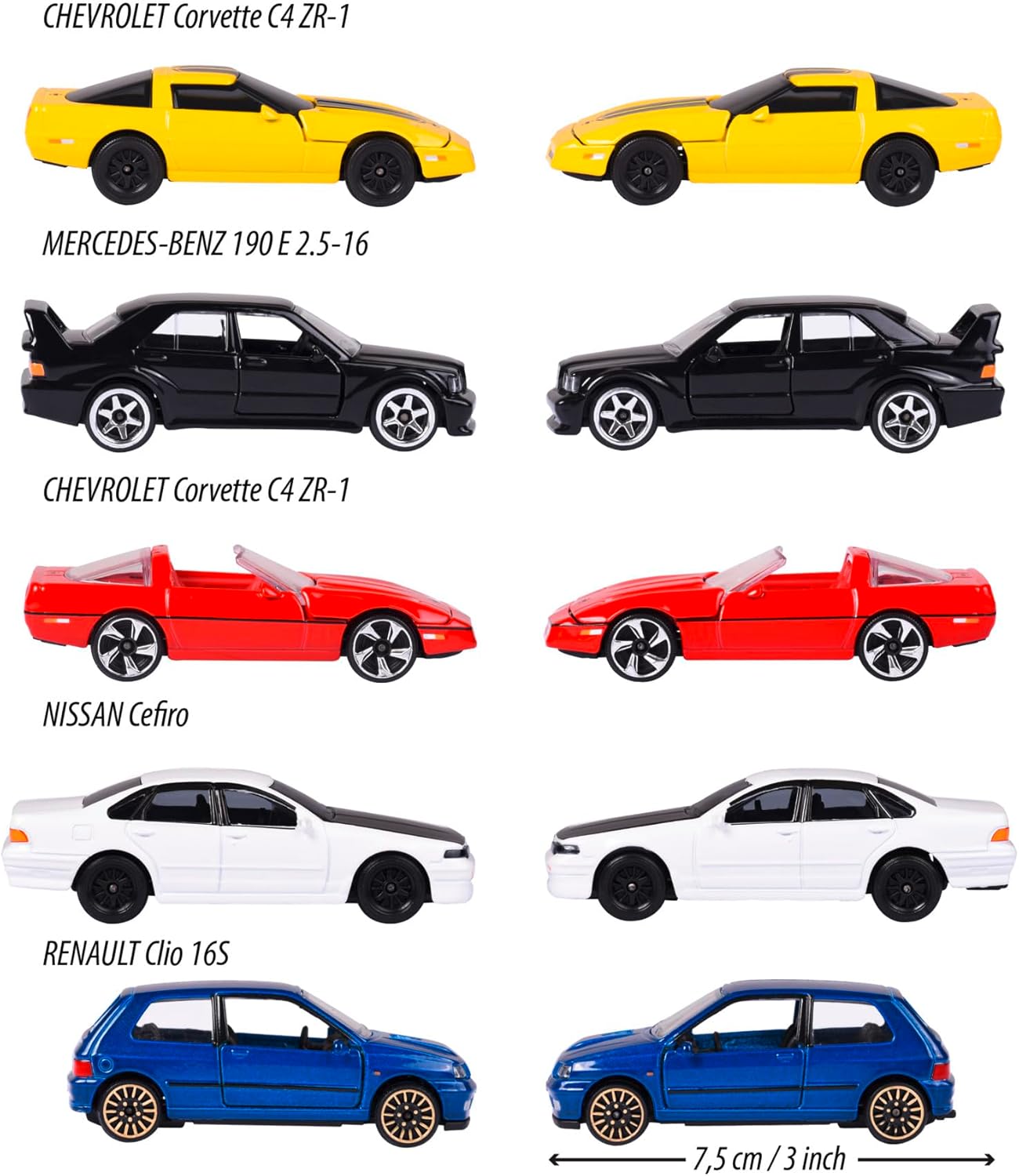Majorette - Pack of 5 Metal Cars Young '90", Scale 1:64, 7.5 cm, Classic Edition 90s, from 3 Years (212052021)