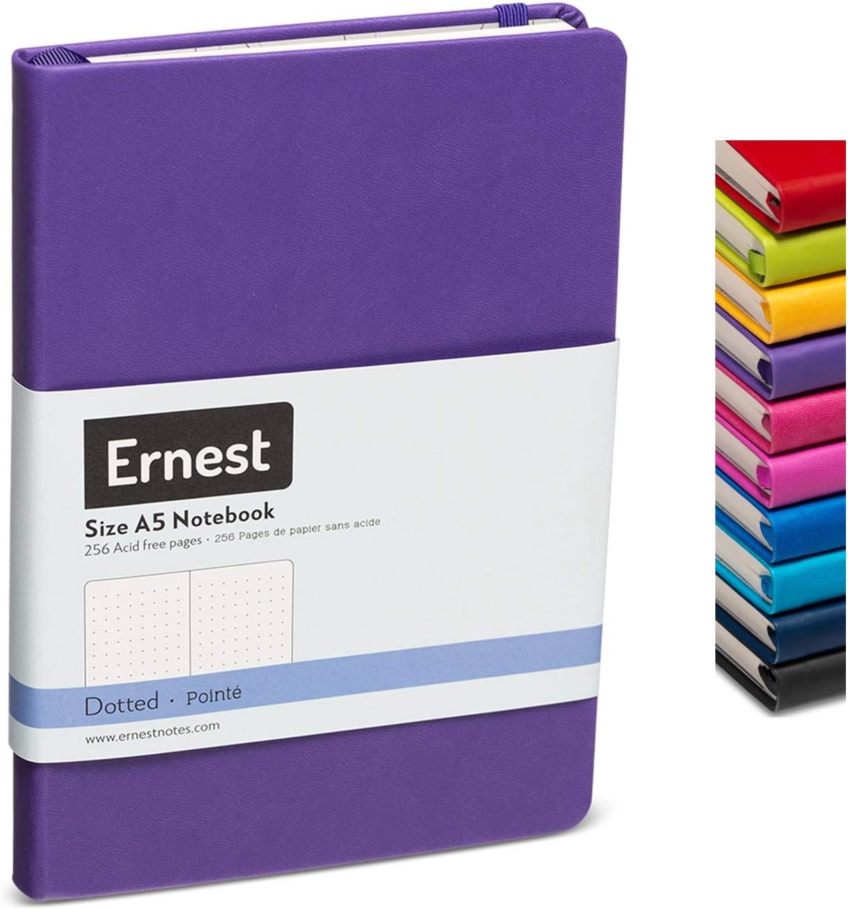 Ernest Notes Bullet Dotted Journal, Dot Grid Notebook , Hardcover Dot Journal A5 Medium 5.5 x 8 inches Dotted Notebook, 256 Pages (Purple, Dotted)