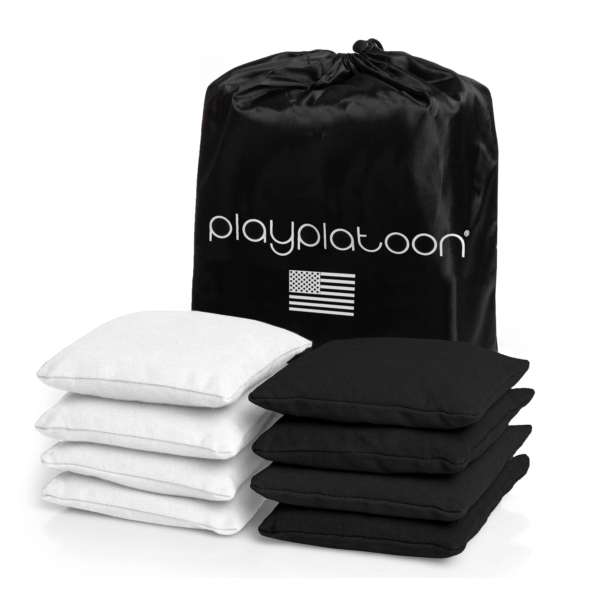 Play Platoon Weather Resistant Cornhole Bags - Set of 8 Regulation Corn Hole - White & Black - Durable Duck Cloth Corn Hole for Tossing Game, Includes Tote Bag — image 1