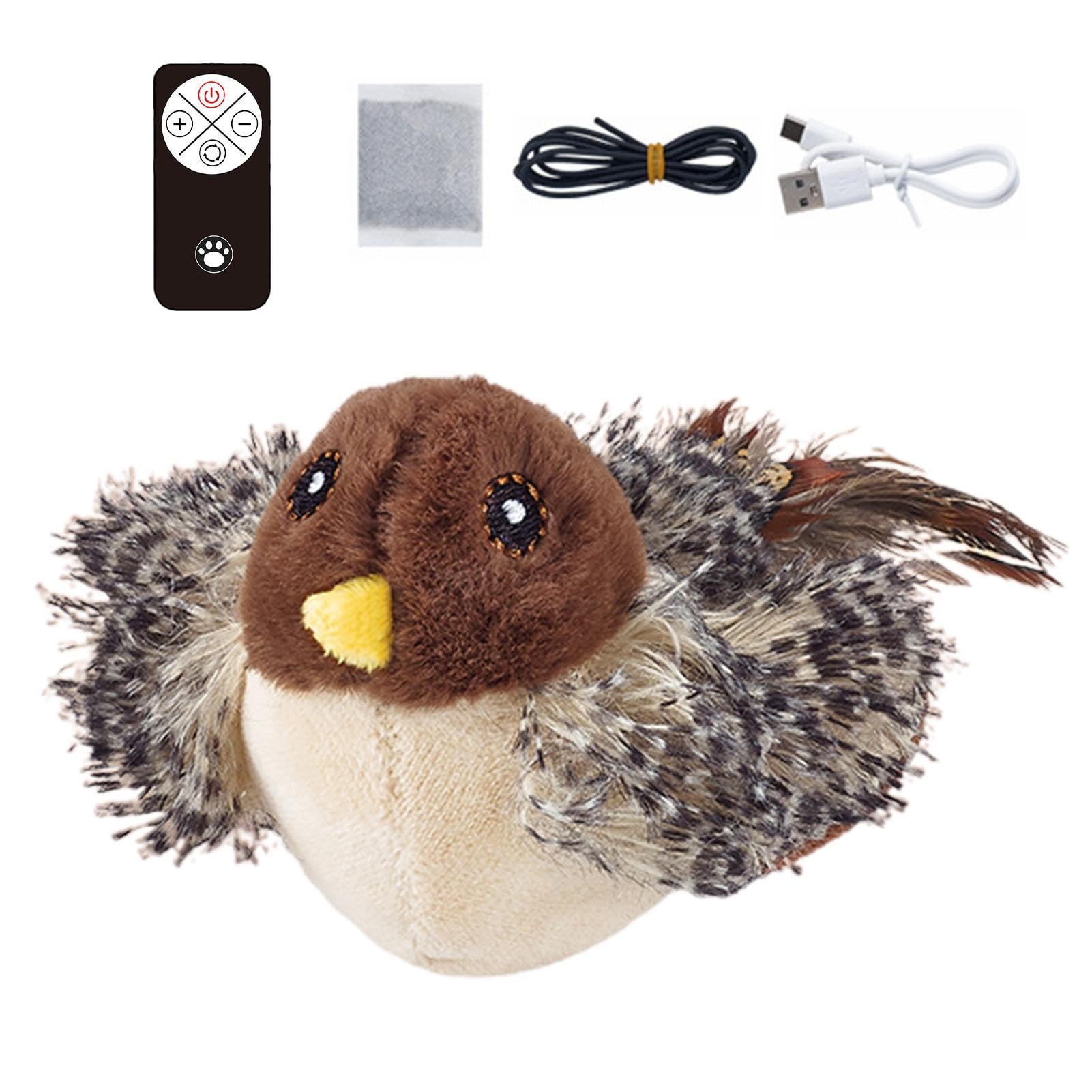 Chirping Bird Cat Toy - USB Rechargeable Flapping Cat Toy Bird, Matatabi Electric Interactive Toy | Soft Plush Cat Toy Cat Kitten with Bird Remote Control, Flying Bird Cat Toy for Mental Stimulation