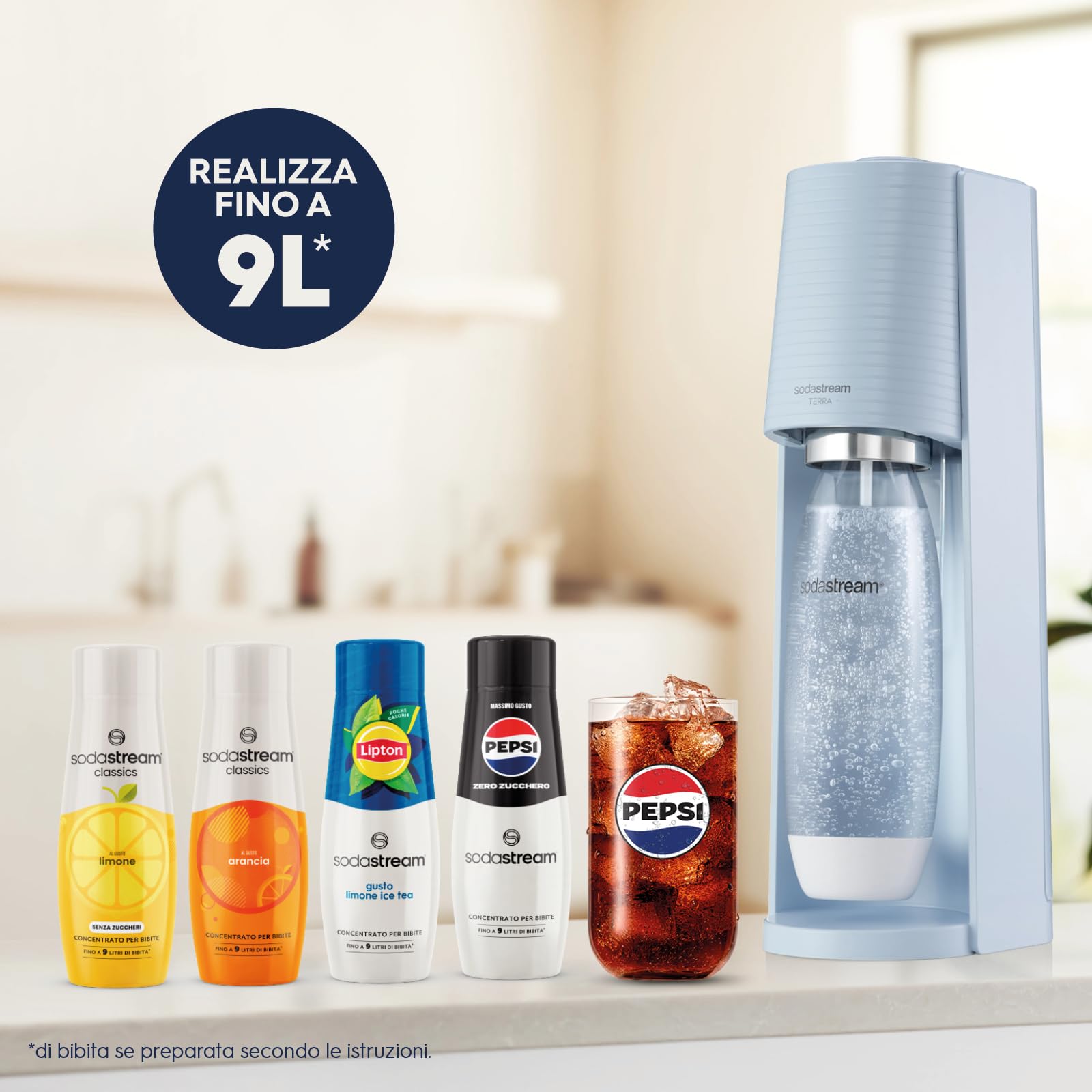 SodaStream Gasatore Terra - Macchina per acqua frizzante, con cilindro CO2 incluso e bottiglia lavabile in lavastoviglie, colore: Azzurro