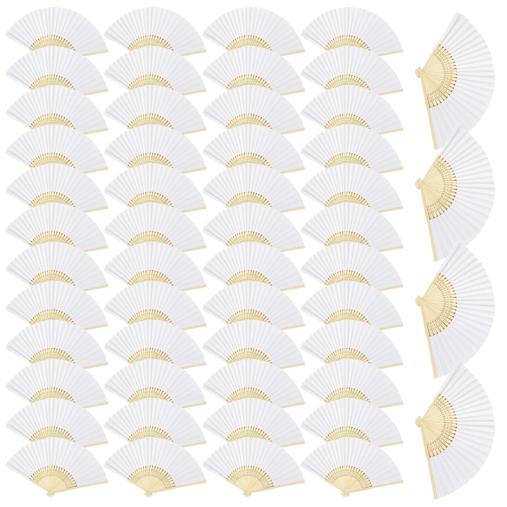 Bemonew White Folding Hand Fans, 52 Pcs Bamboo Paper Wedding Fans for Cooling, Party Decor, Stage Props, and Classroom Activities