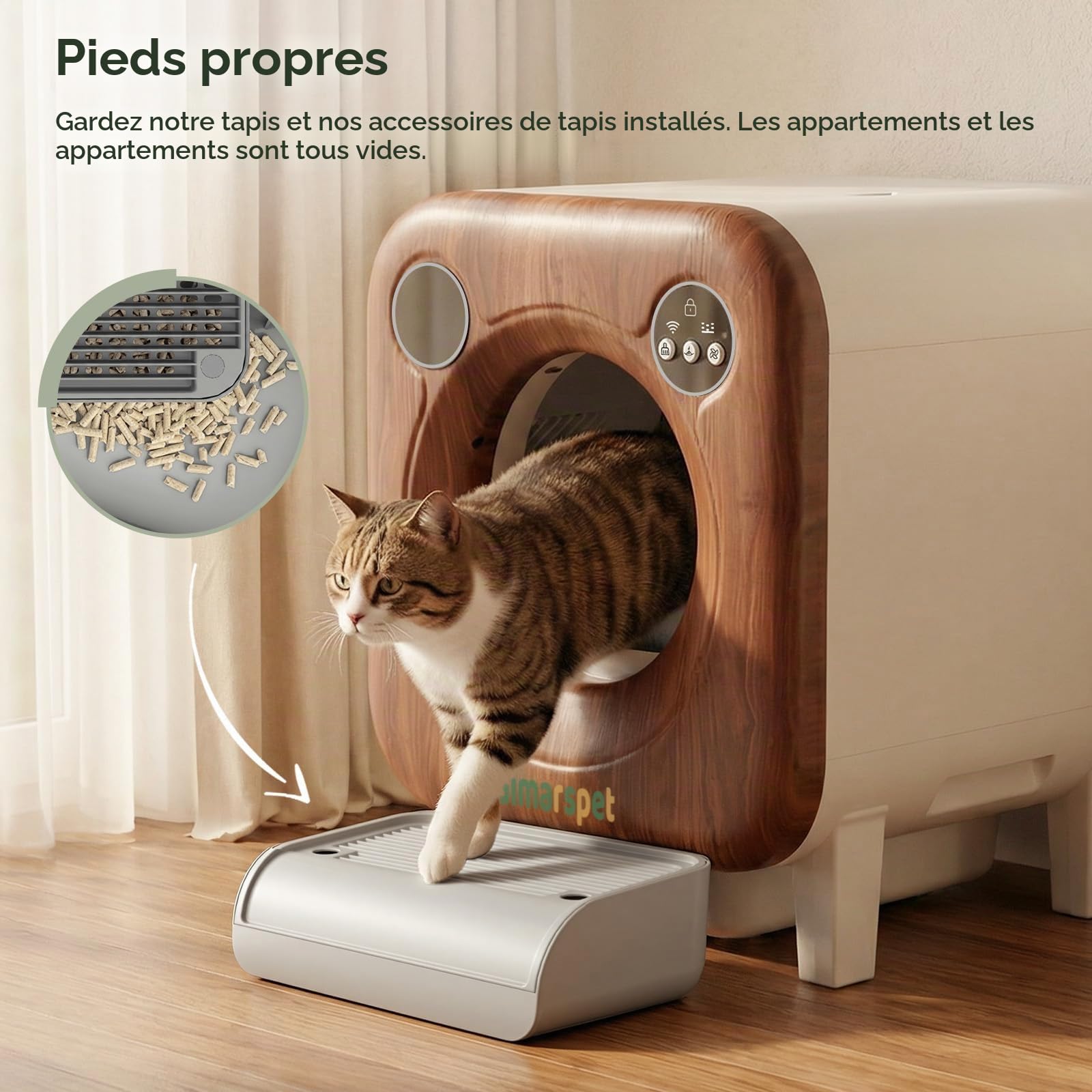 Gimars Litière pour Chat XXL 90 L Anti-pincement avec contrôle par Application, bac à litière Automatique pour Chat avec Tapis, Sacs poubelles et marchepied, Triple capteurs et contrôle des odeurs