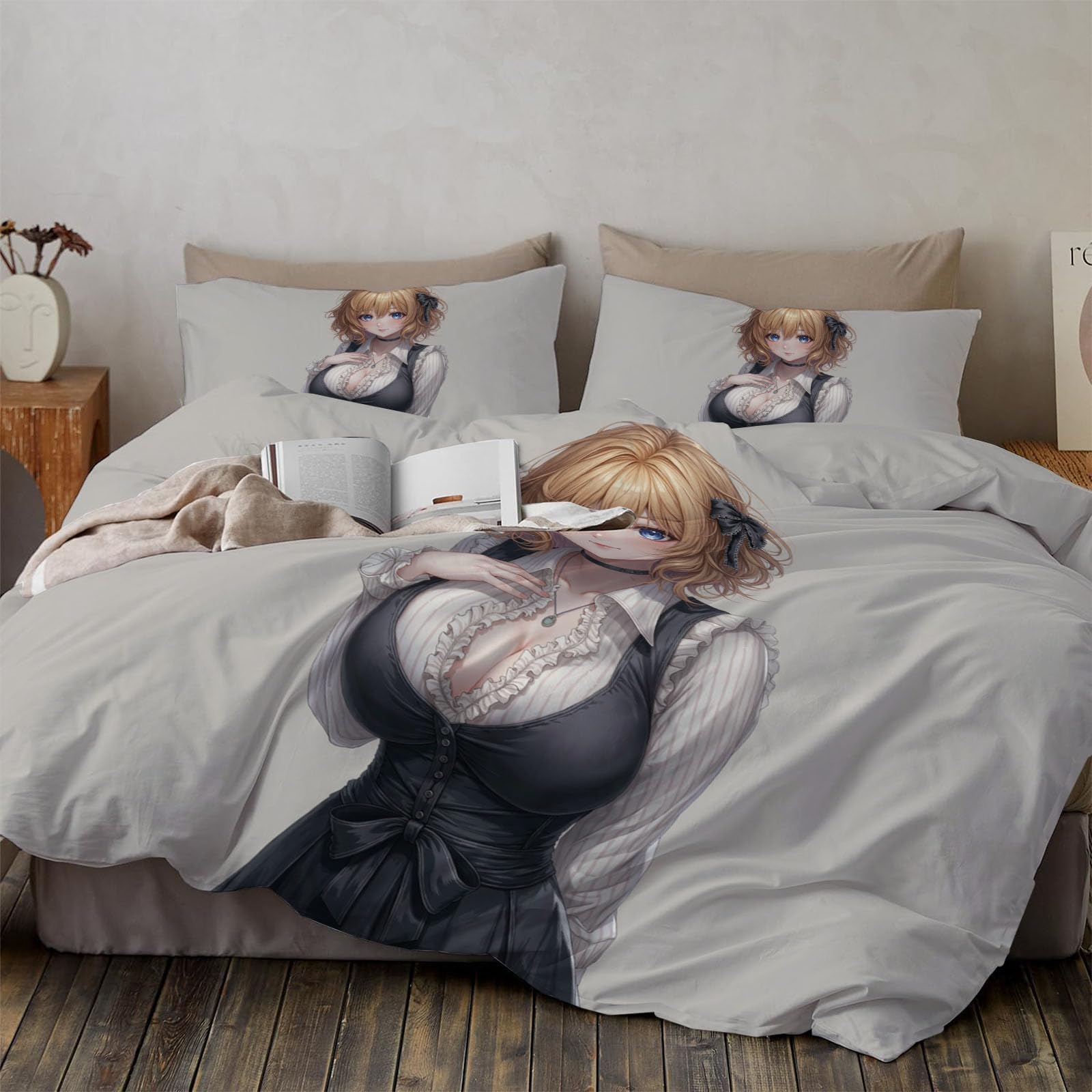 Copripiumino Maglietta Vestito Ragazza per Adolescenti Adulti, Reversibile Set di Biancheria da Letto per Anime da 3 Pezzi 240x220cm, Federa per Letto King (1 Copripiumino + 2 Federa)