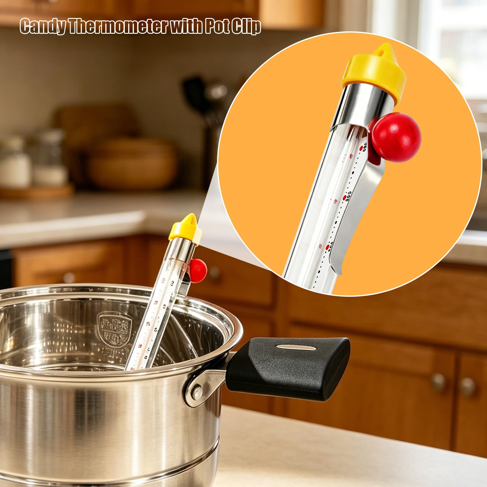 Süßigkeitenthermometer mit Topfclip, Frittieröl, Küche, Kochen, Süßigkeitenthermometer für die Herstellung von Süßigkeiten, Lebensmitteln, Bratöl, Marmelade, Sirup