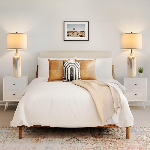 Miniatura 7 de Juego de 2 lámparas de mesa de 28 pulgadas de alto, lámparas de noche modernas de cerámica con pantalla de tela blanca, lámparas de dormitorio con