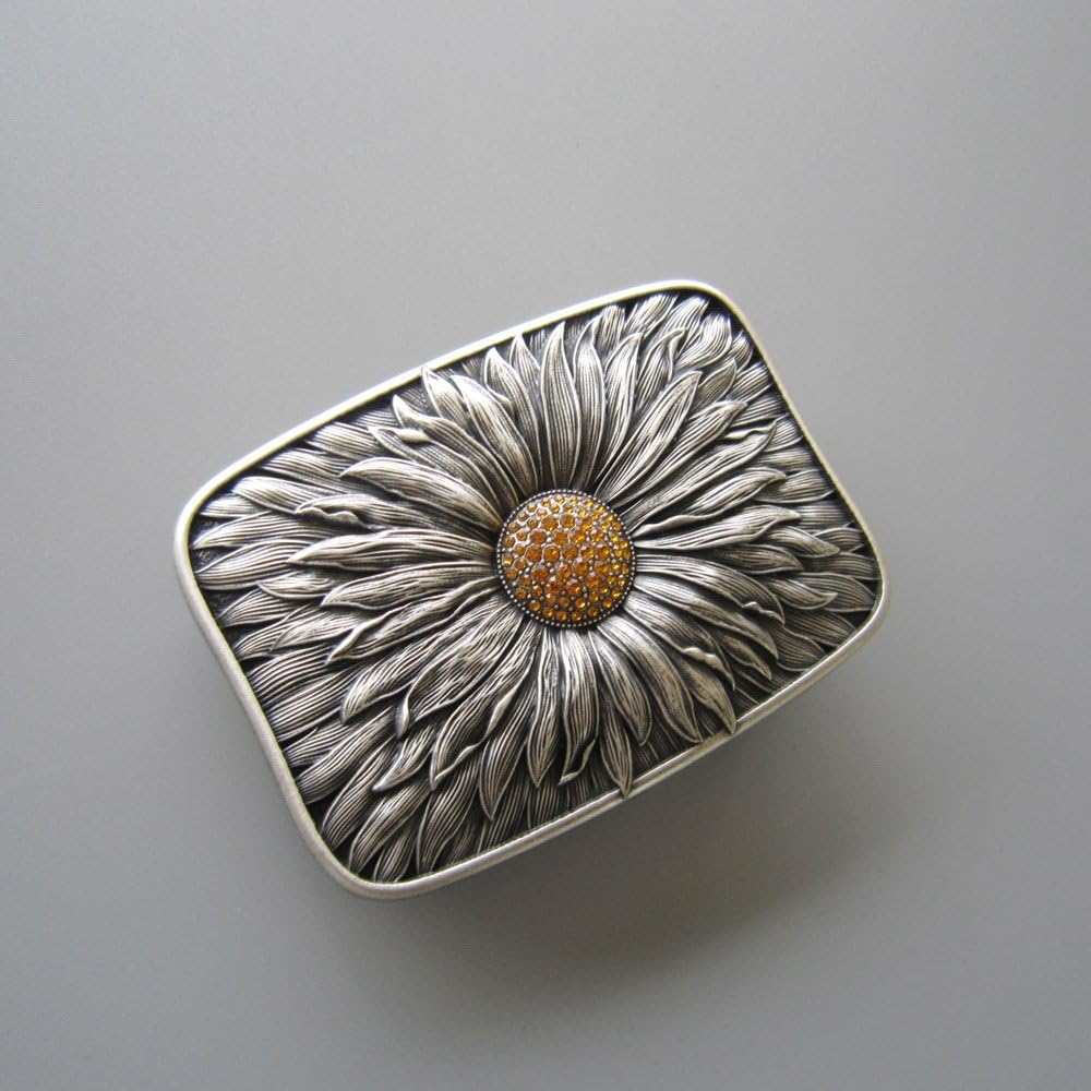 JEAN'S FRIEND Vintage Silver Plated Rhinestones Blooming Daisy Bling Belt Buckle