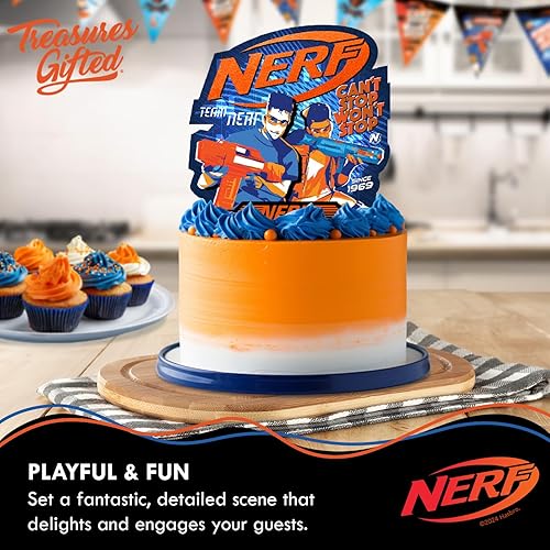 Miniatura 5 de Treasures Gifted Juego de decoración para tartas Nerf con licencia oficial, (1) decoración para pastel Nerf y (24) adornos y envoltorios para