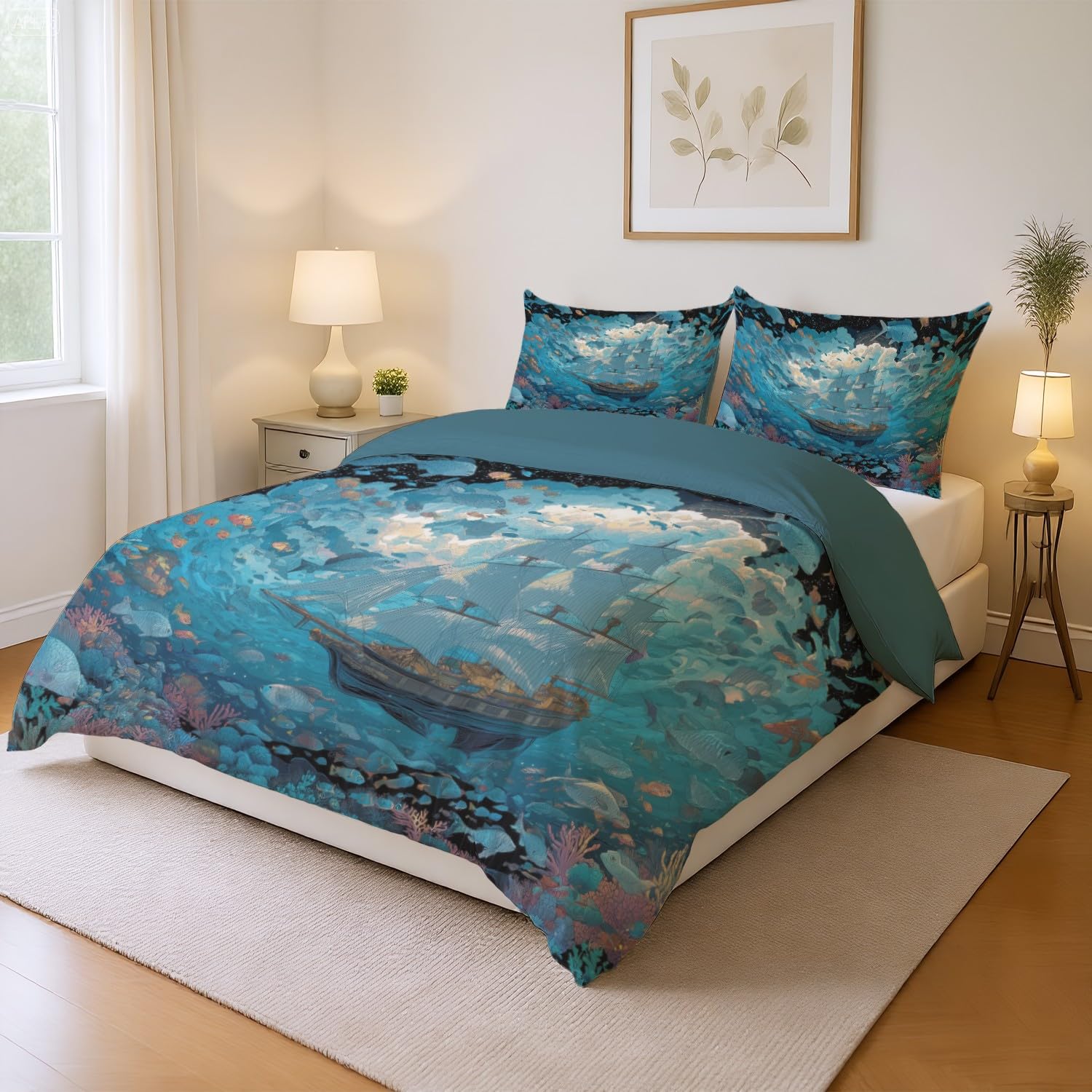 Zestaw pościeli, Anime Blue Zipper, Fantasy Ocean Candle Super Soft And Lovely Microfiber Bedding Bedding 3 Pieces, Duvet Cover 260x240cm And Covers